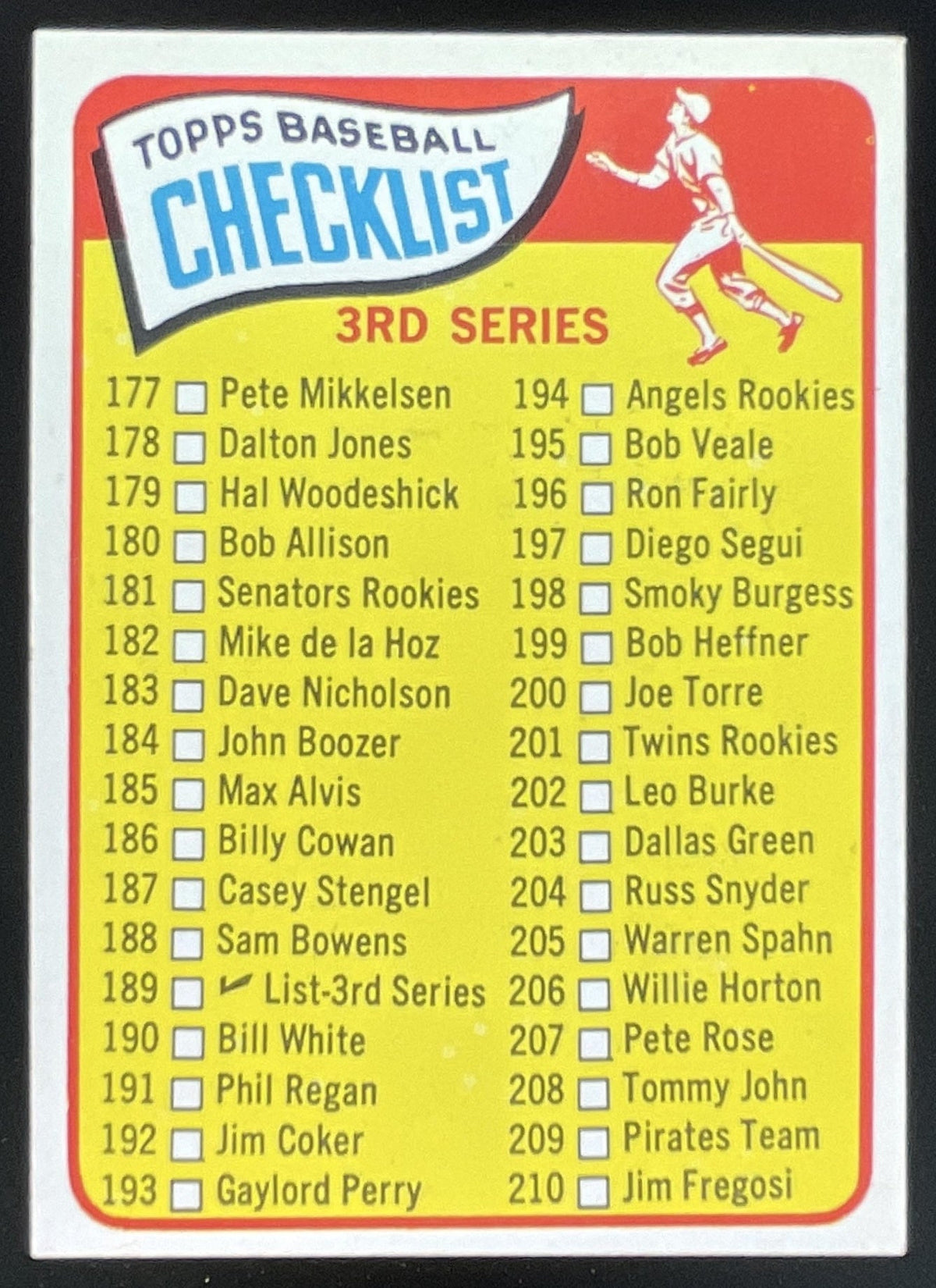 1965 Topps #189 3rd Series Checklist: 177-264 product image 1, provided for visual reference and product detail review