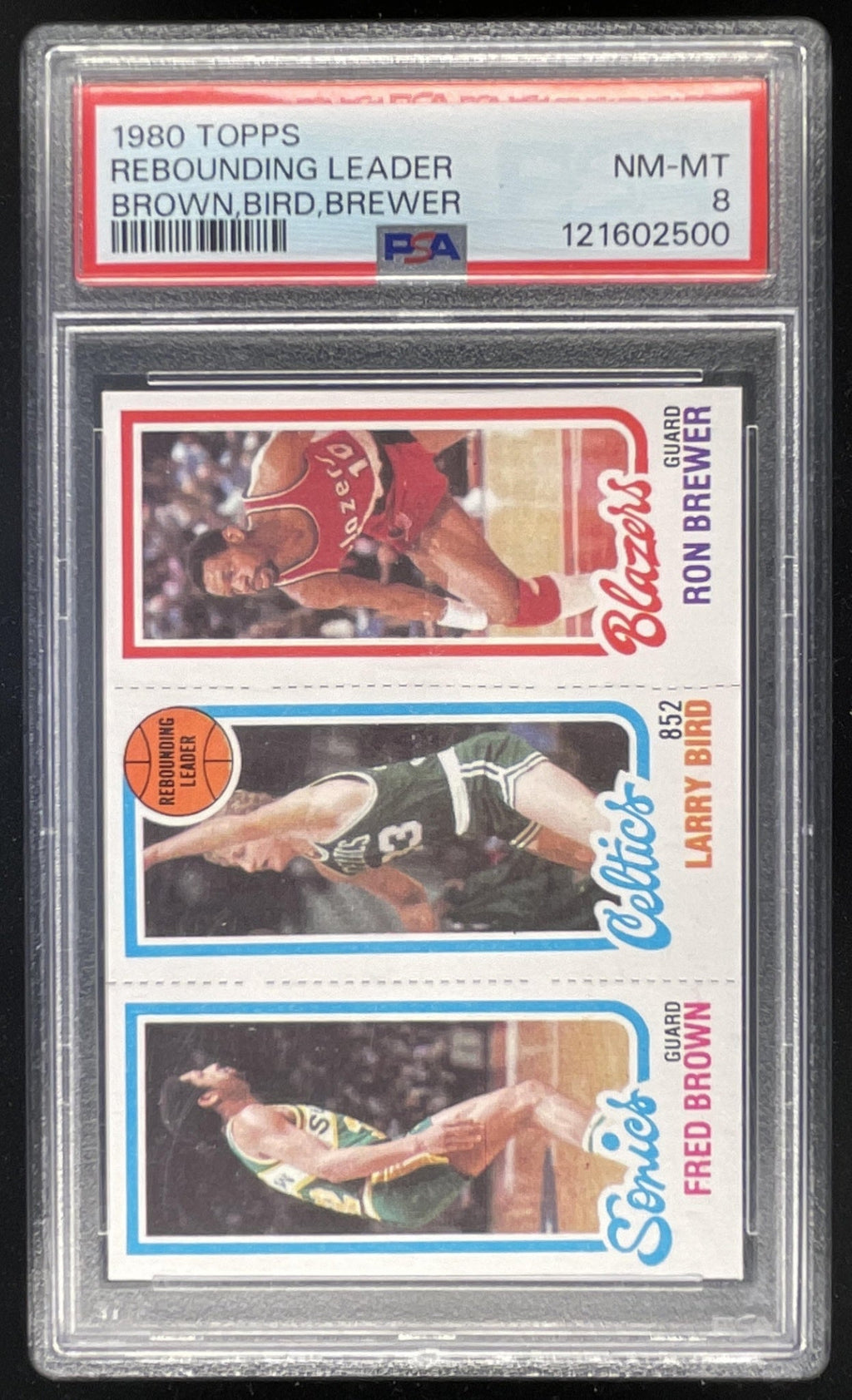 1980 Topps Rebounding Leaders #NNO Fred Brown Larry Bird Ron Brewer PSA 8 product image 1, provided for visual reference and
