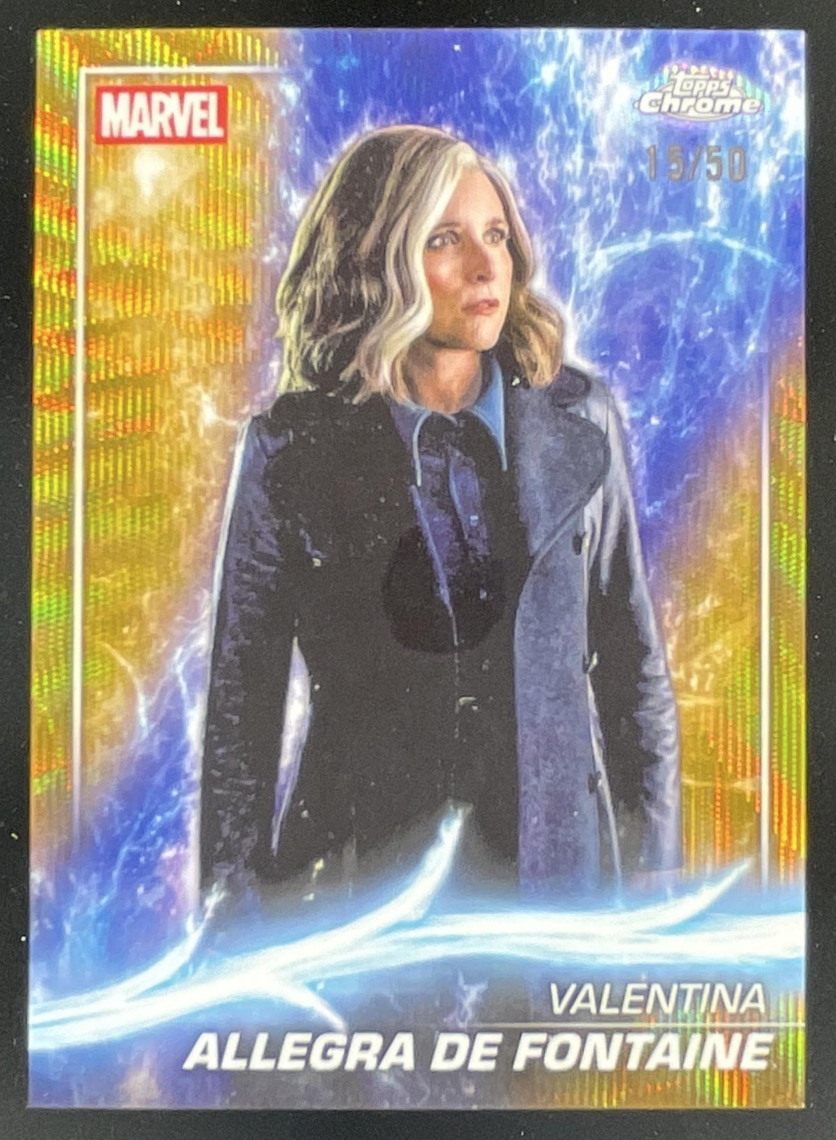2025 Topps Chrome Marvel Studios Gold Wave Valentina Allegra de Fontaine /50 product image 1, provided for visual reference