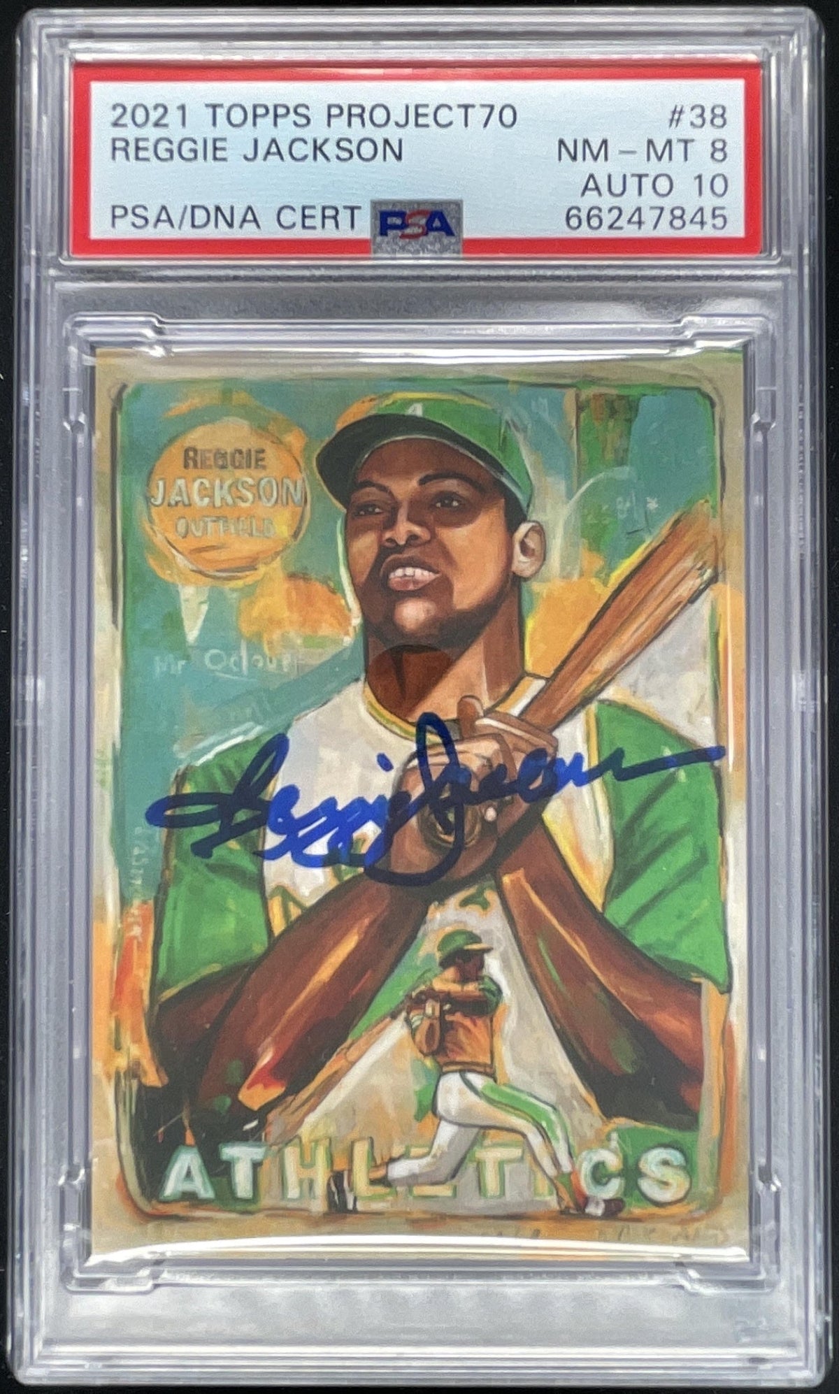 2021 Topps Project70 Authentic Autograph #38 Reggie Jackson Auto PSA 8 product image 1, provided for visual reference and