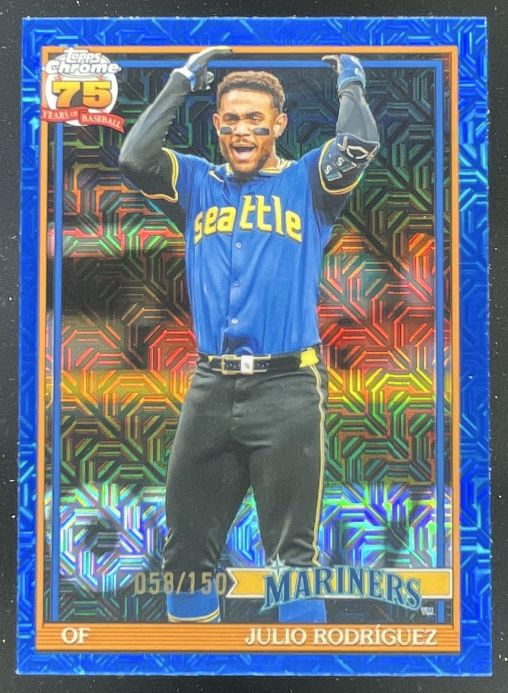 2026 Topps 1991 Topps Chrome Silver Pack Blue Mojo #91C-62 Julio Rodriguez /150 product image 1, provided for visual
