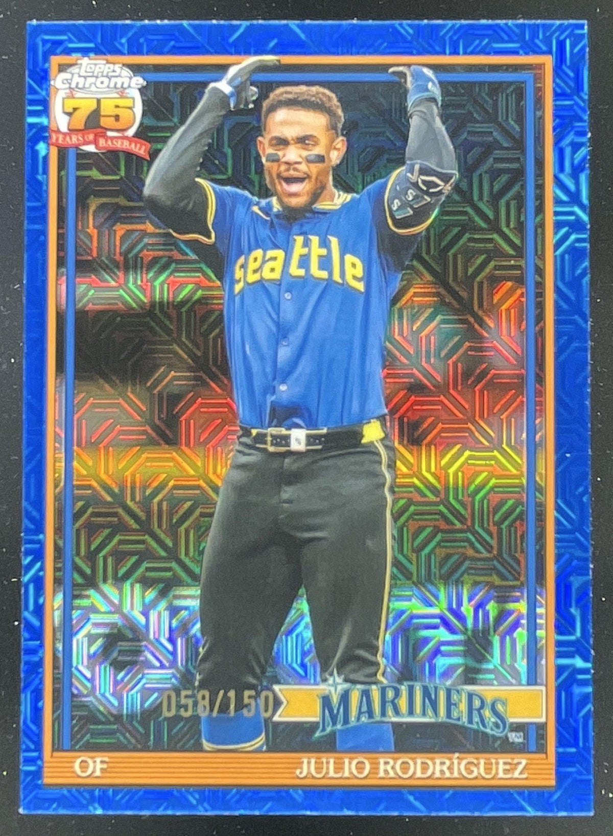 2026 Topps 1991 Topps Chrome Silver Pack Blue Mojo #91C-62 Julio Rodriguez /150 product image 1, provided for visual