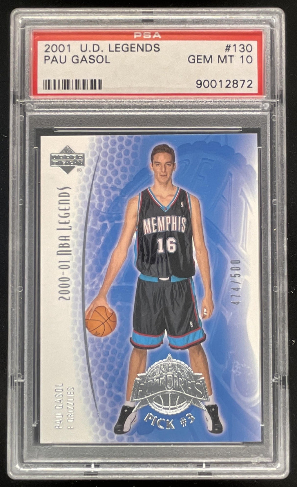 2000-01 Upper Deck Legends #130 Pau Gasol RC /500 PSA 10 product image 1, provided for visual reference and product detail