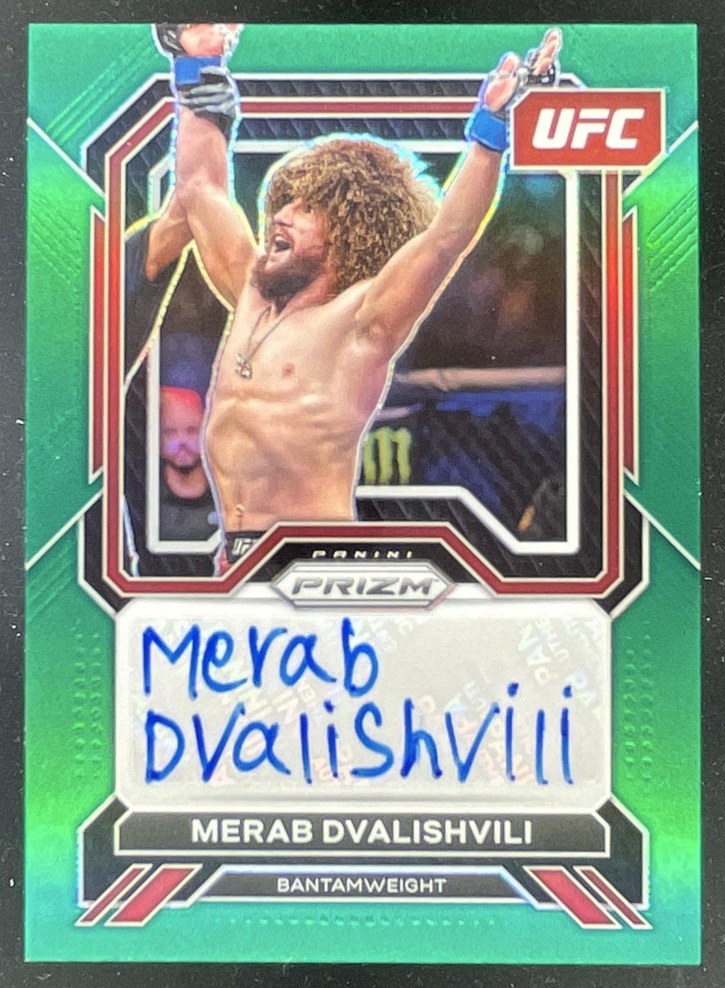 2023 Prizm UFC Superstar Green Prizms #SA-MDV Merab Dvalishvili Auto product image 1, provided for visual reference and