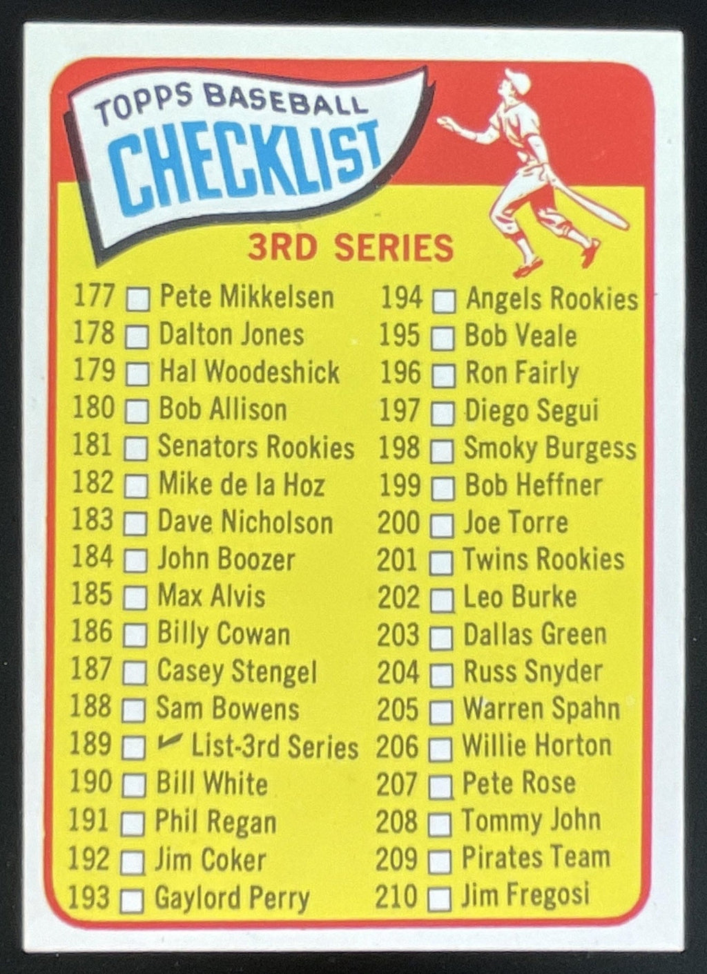 1965 Topps #189 3rd Series Checklist: 177-264 product image 1, provided for visual reference and product detail review