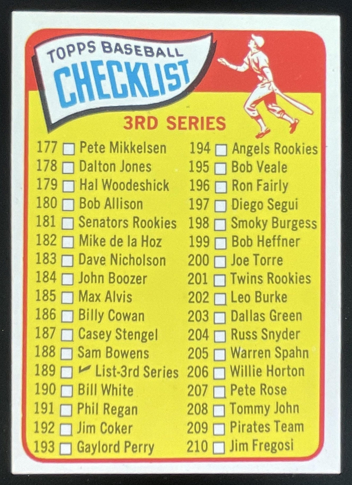 1965 Topps #189 3rd Series Checklist: 177-264 product image 1, provided for visual reference and product detail review