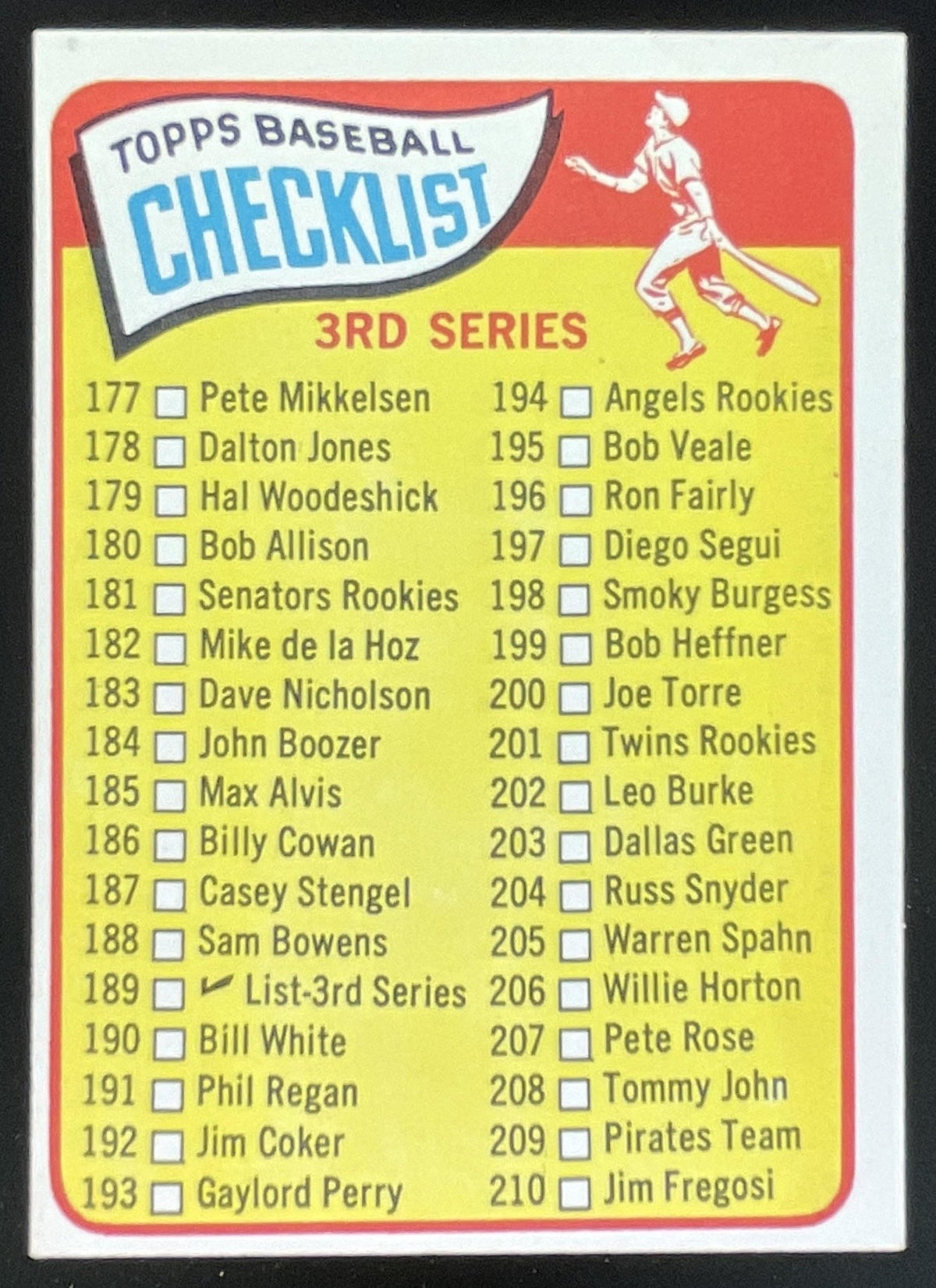 1965 Topps #189 3rd Series Checklist: 177-264 product image 1, provided for visual reference and product detail review