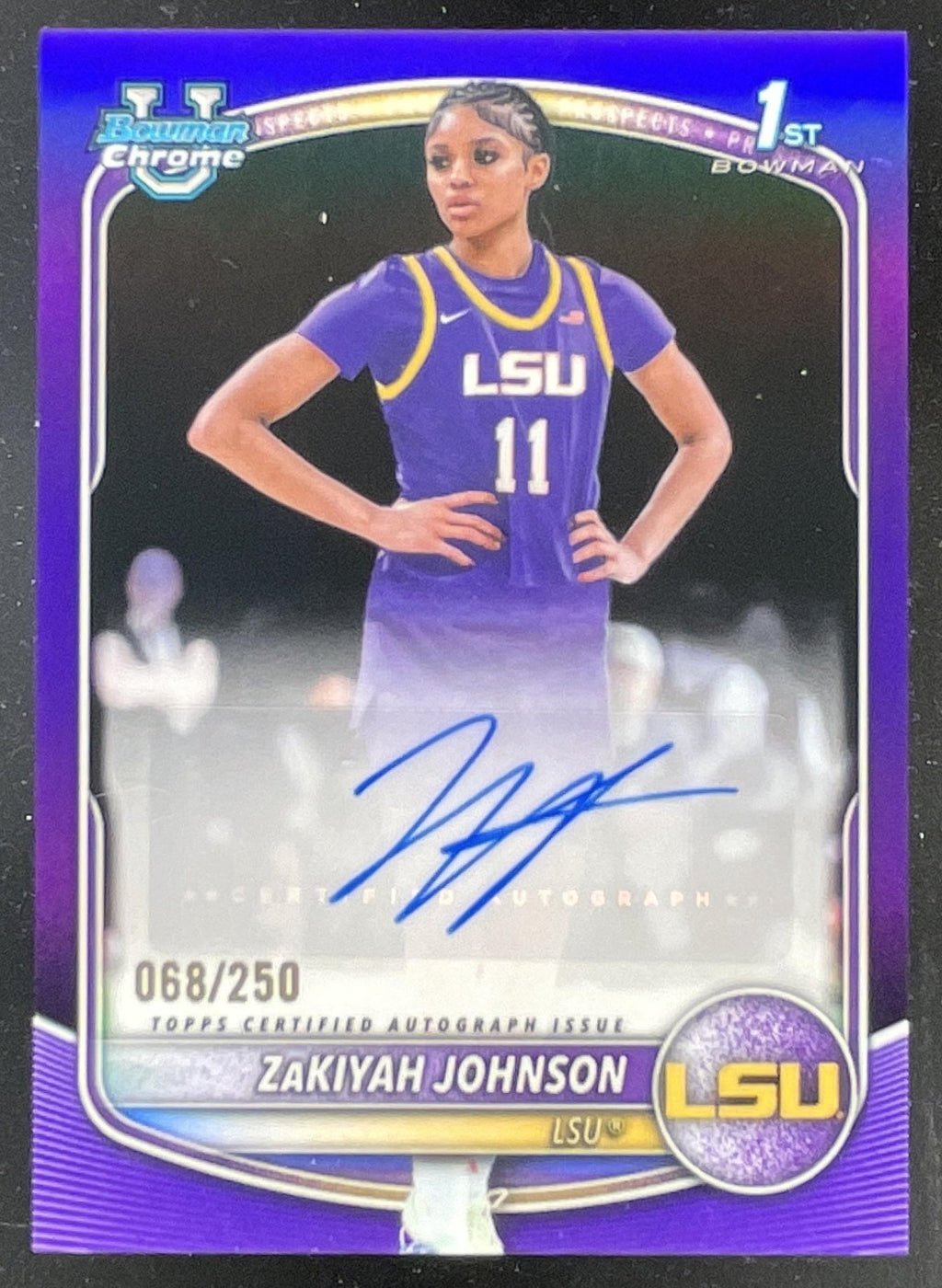 2025-26 Bowman Chrome Prospect Purple #CPA-ZJ ZaKiyah Johnson RC Auto /250 product image 1, provided for visual reference