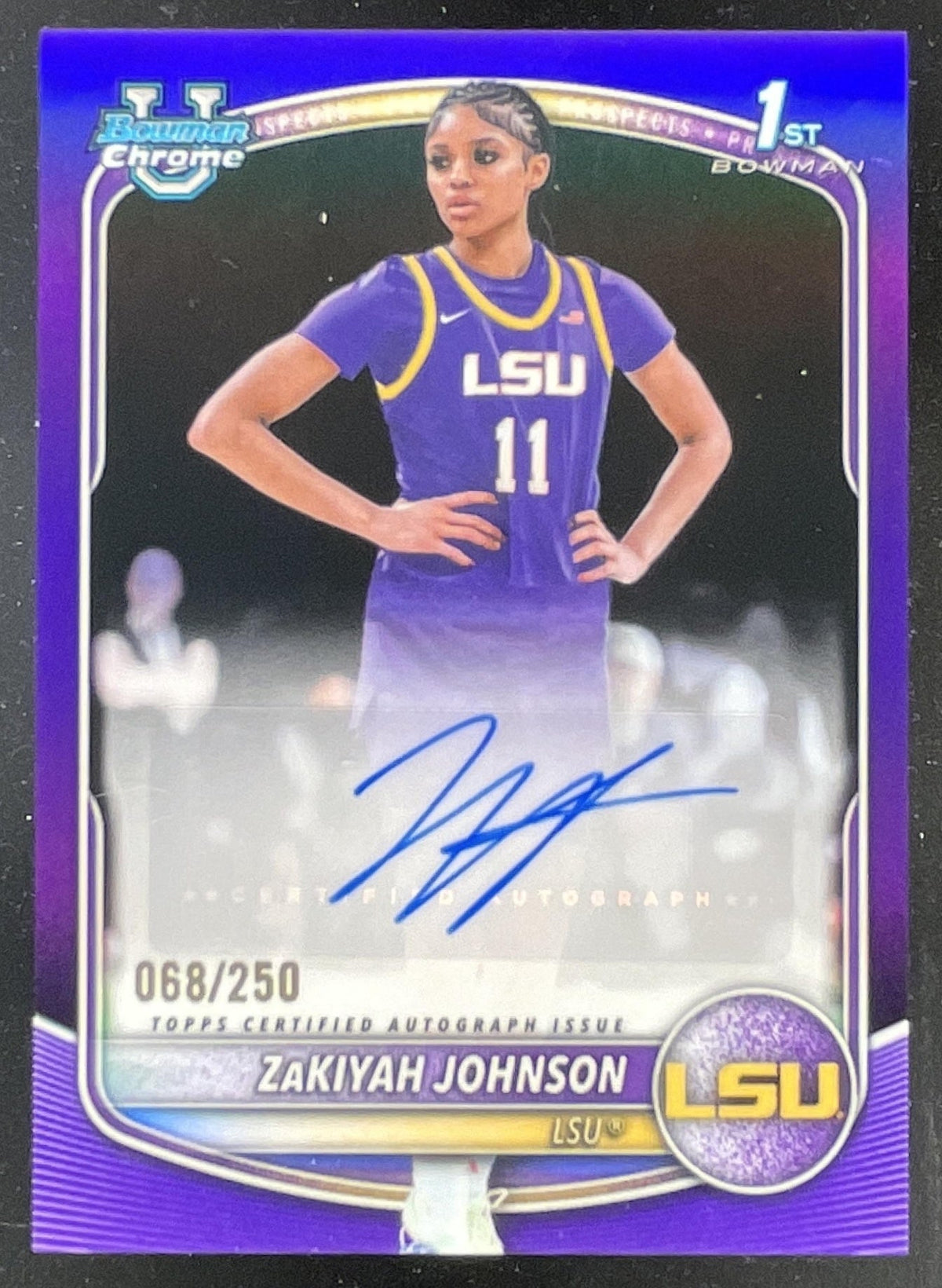 2025-26 Bowman Chrome Prospect Purple #CPA-ZJ ZaKiyah Johnson RC Auto /250 product image 1, provided for visual reference