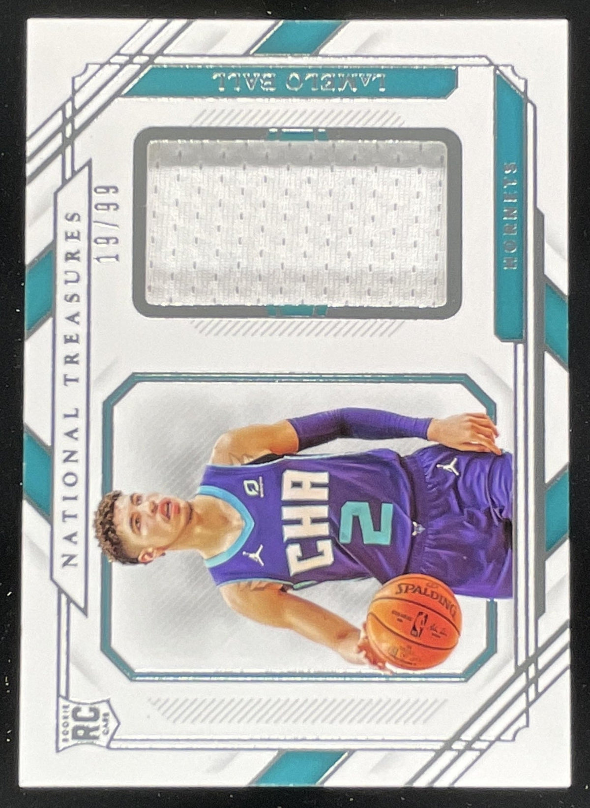 2020-21 National Treasures Rookie Materials #RM1-LMB LaMelo Ball RC /99 product image 1, provided for visual reference and