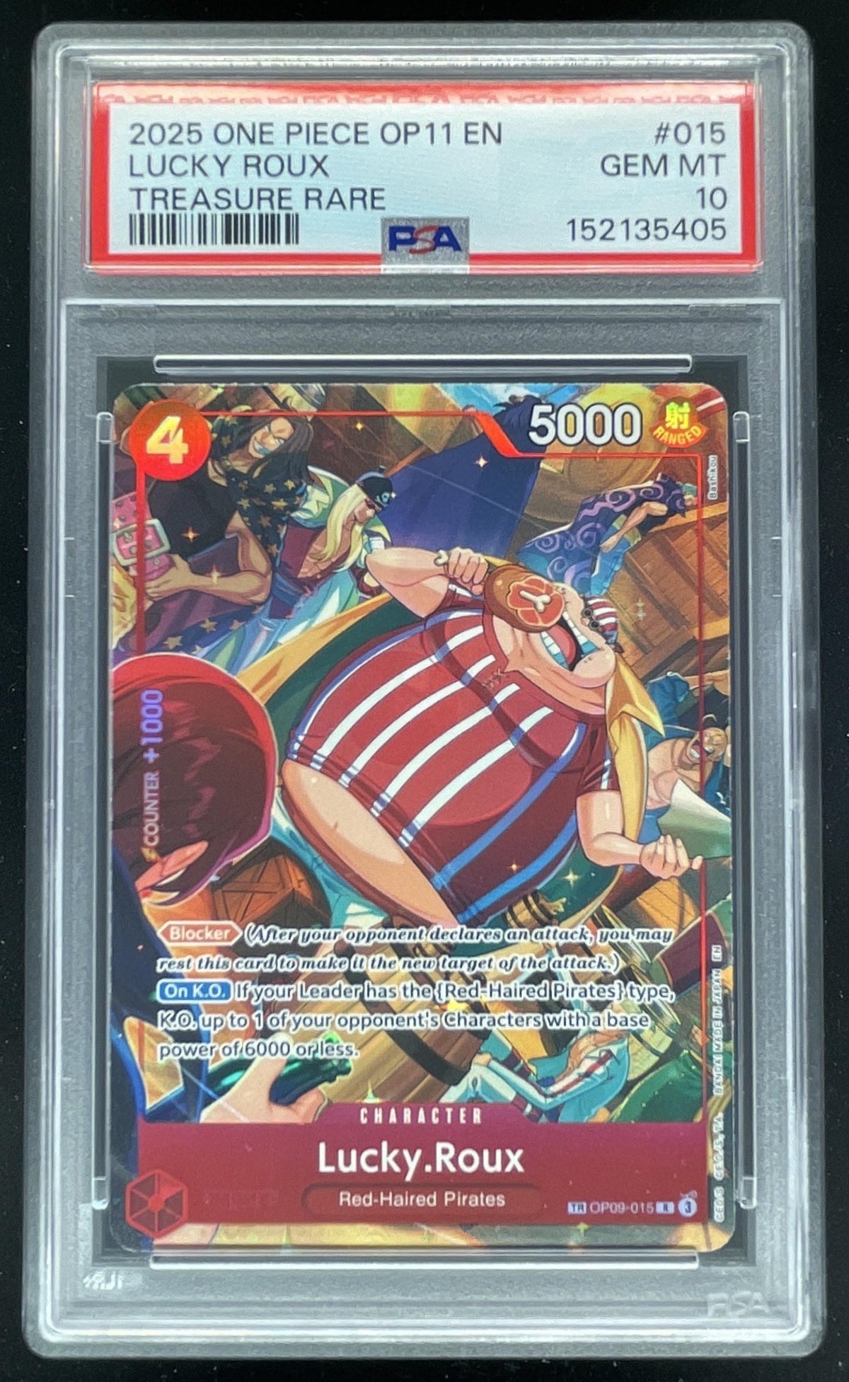 2025 One Piece A Fist of Divine Speed Treasure Rare #OP09-015 Lucky.Roux PSA 10 product image 1, provided for visual