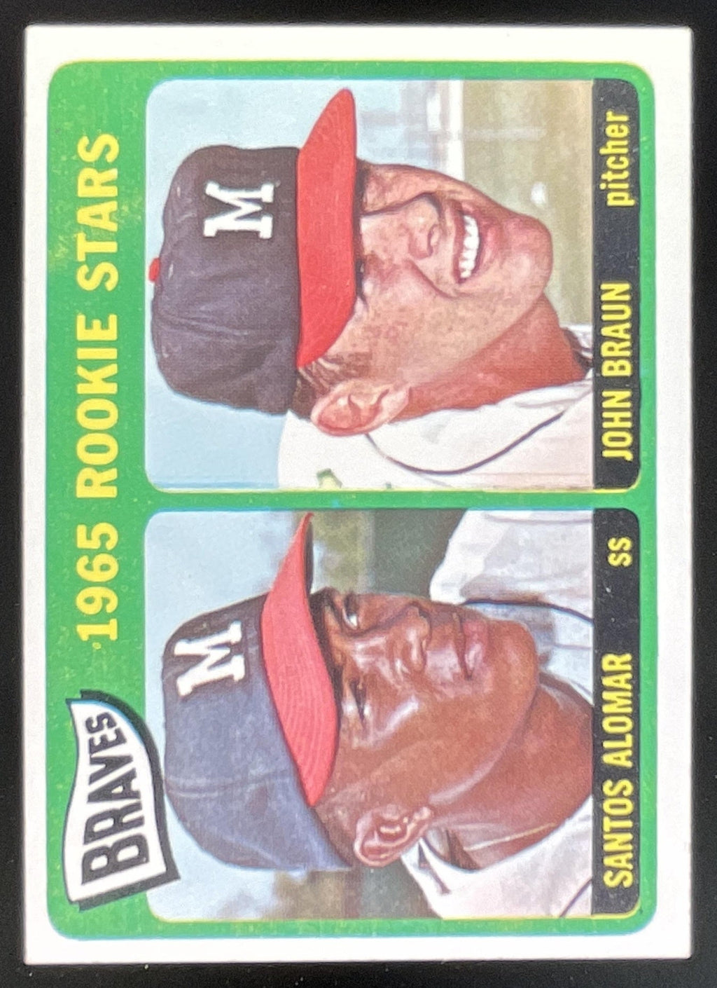 1965 Topps #82 Braves 1965 Rookie Stars Santos Alomar John Braun RS, RC product image 1, provided for visual reference and