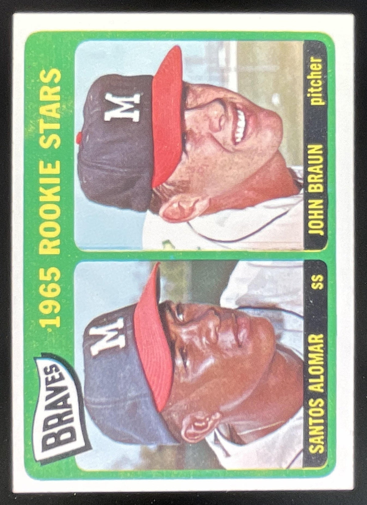 1965 Topps #82 Braves 1965 Rookie Stars Santos Alomar John Braun RS, RC product image 1, provided for visual reference and