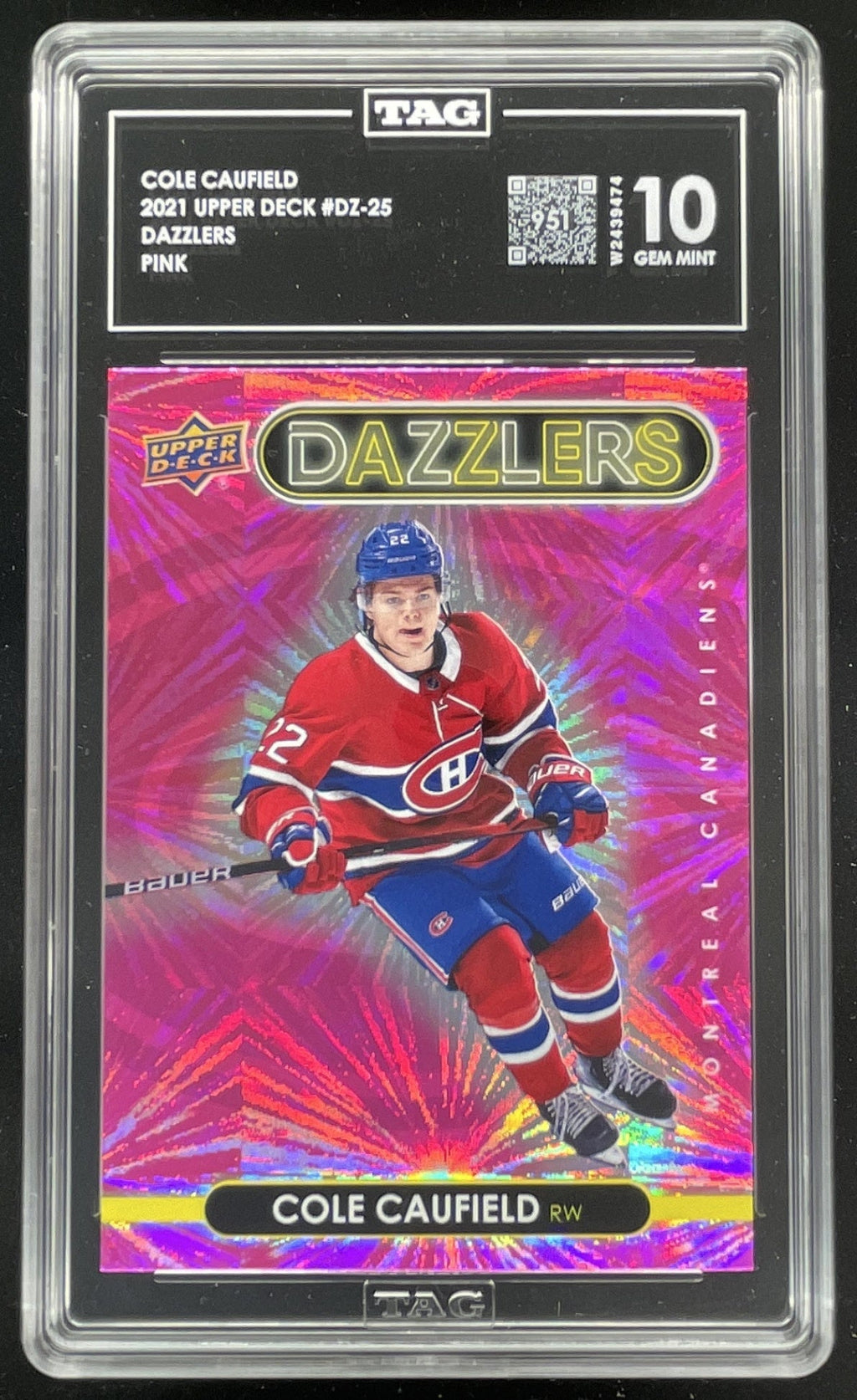 2021-22 Upper Deck Dazzlers Pink #DZ-25 Cole Caufield RC product image 1, provided for visual reference and product detail
