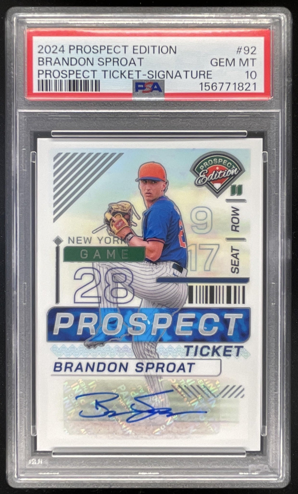 2024 Prospect Edition Holo Prospect Ticket #92 Brandon Sproat Auto PSA 10 product image 1, provided for visual reference and