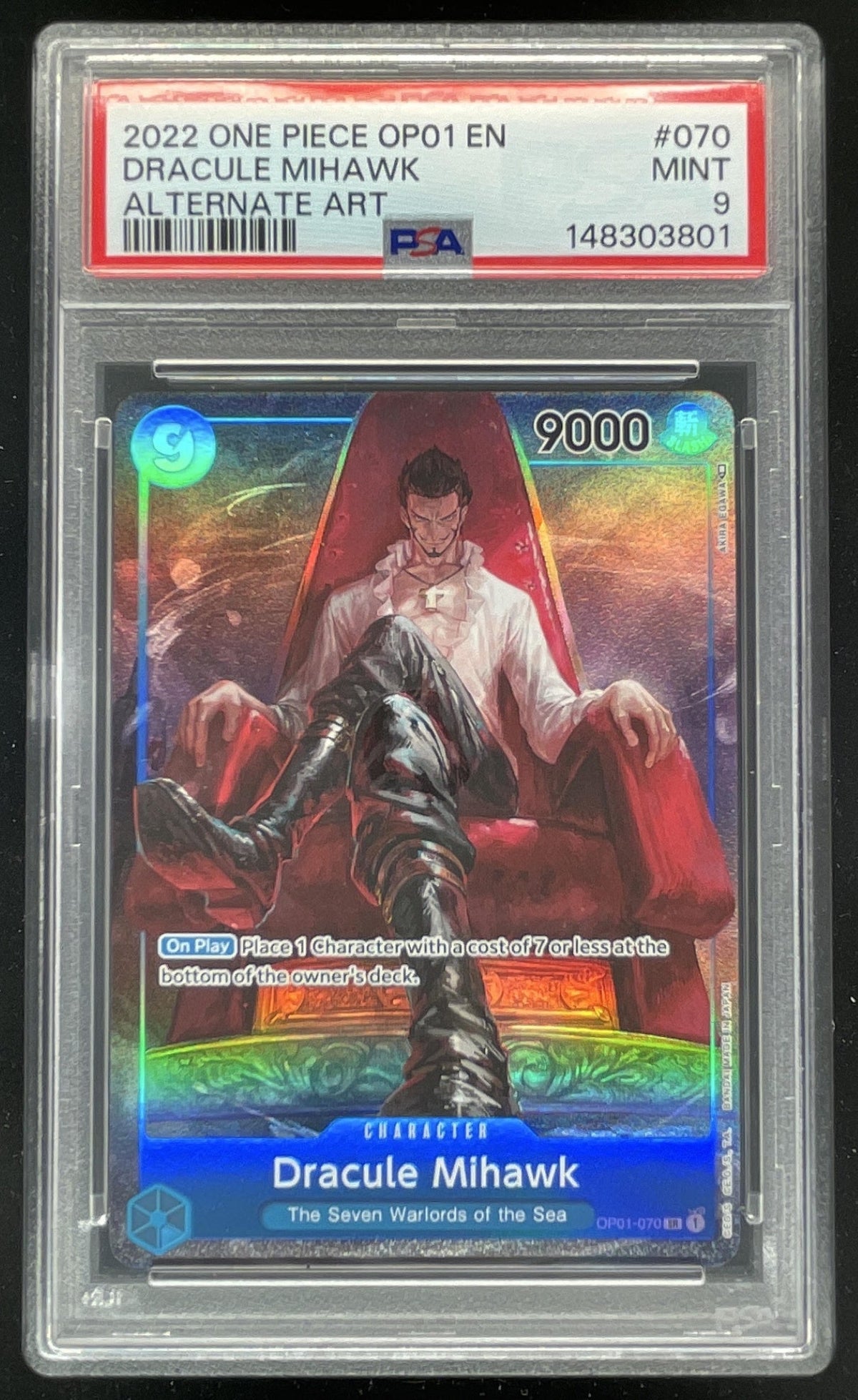 2022 One Piece Romance Dawn #070 Dracule Mihawk Alternate Art PSA 9 product image 1, provided for visual reference and