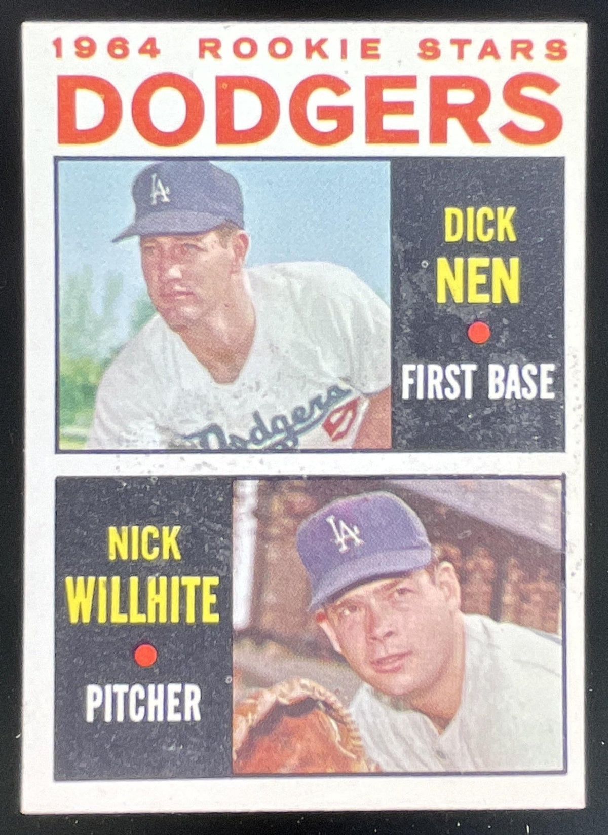 1964 Topps #14 Dodgers 1964 Rookie Stars Dick Nen Nick Willhite RC product image 1, provided for visual reference and