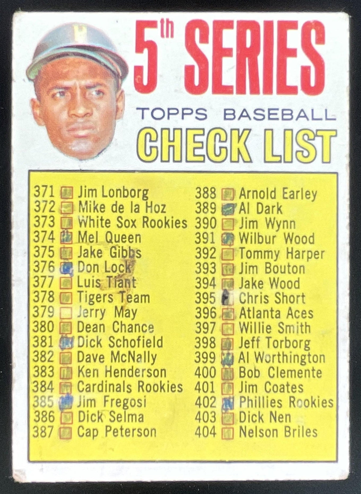 1967 Topps #361 5th Series Checklist: 371-457 Roberto Clemente product image 1, provided for visual reference and product
