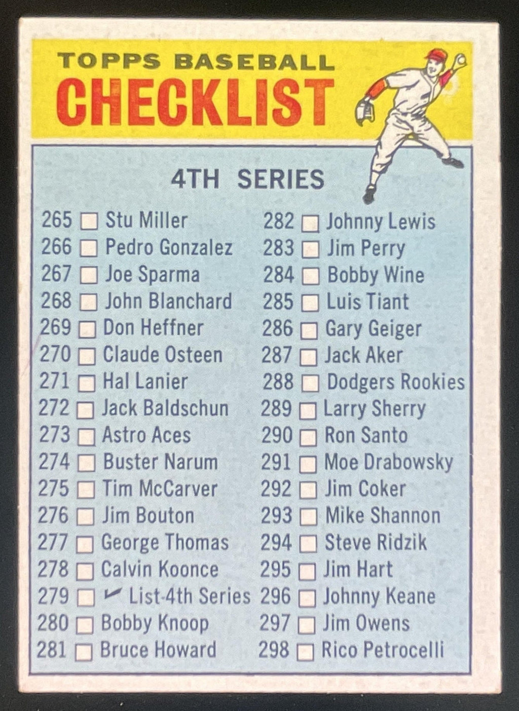 1966 Topps #279a 4th Series Checklist: 265-352 VAR product image 1, provided for visual reference and product detail review