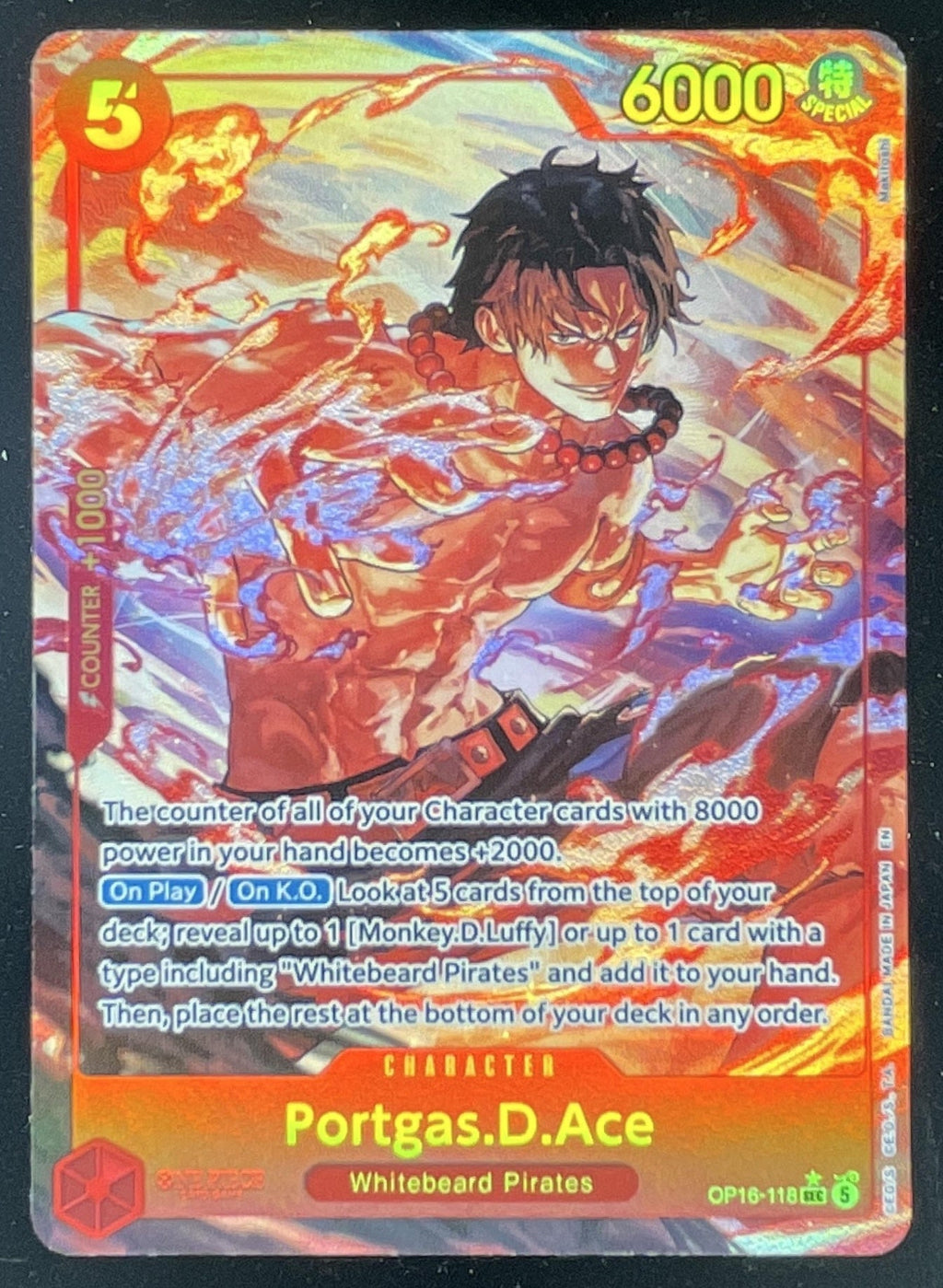 2026 One Piece The Time of Battle Secret Rare #OP16-118 Portgas.D.Ace product image 1, provided for visual reference and
