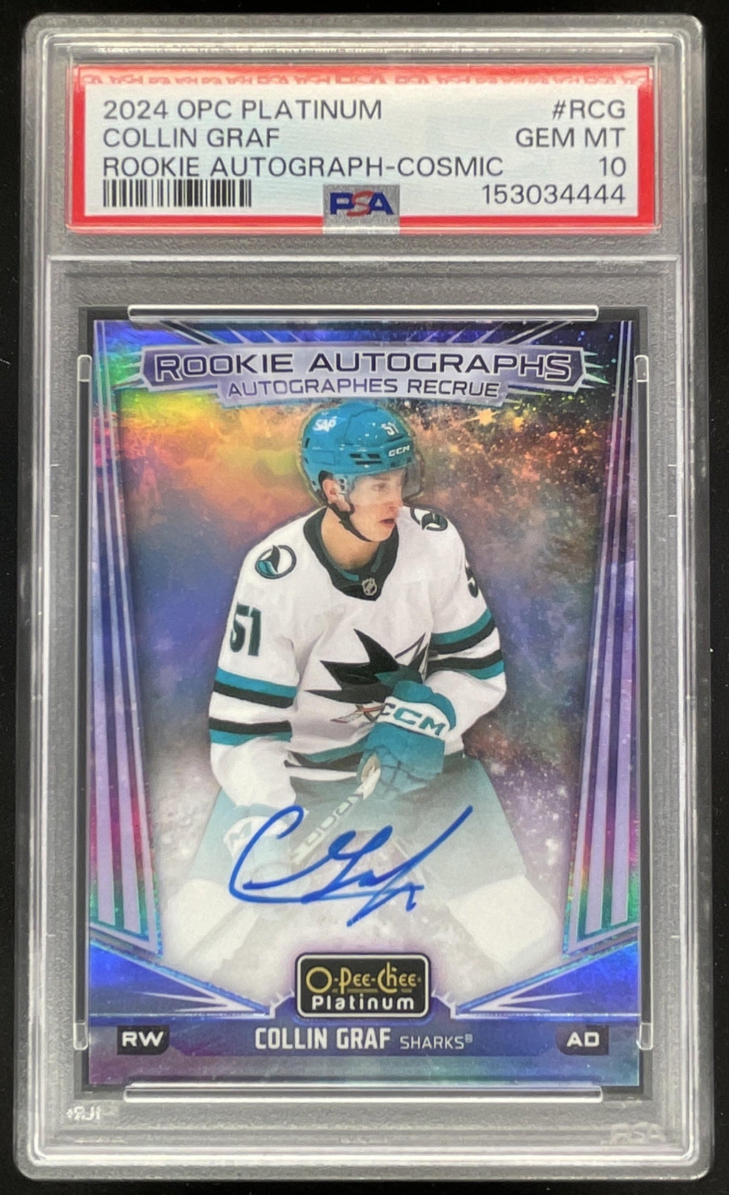 2024 O-Pee-Chee Platinum Rookie Auto Cosmic #R-CG Collin Graf RC Auto /50 PSA 10 product image 1, provided for visual