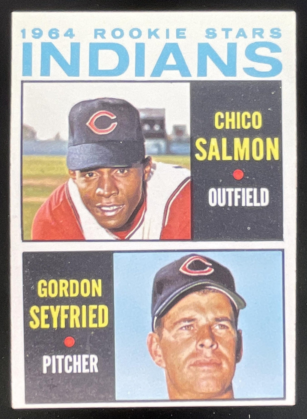 1964 Topps #499 Indians 1964 Rookie Stars Chico Salmon Gordon Seyfried RC product image 1, provided for visual reference and