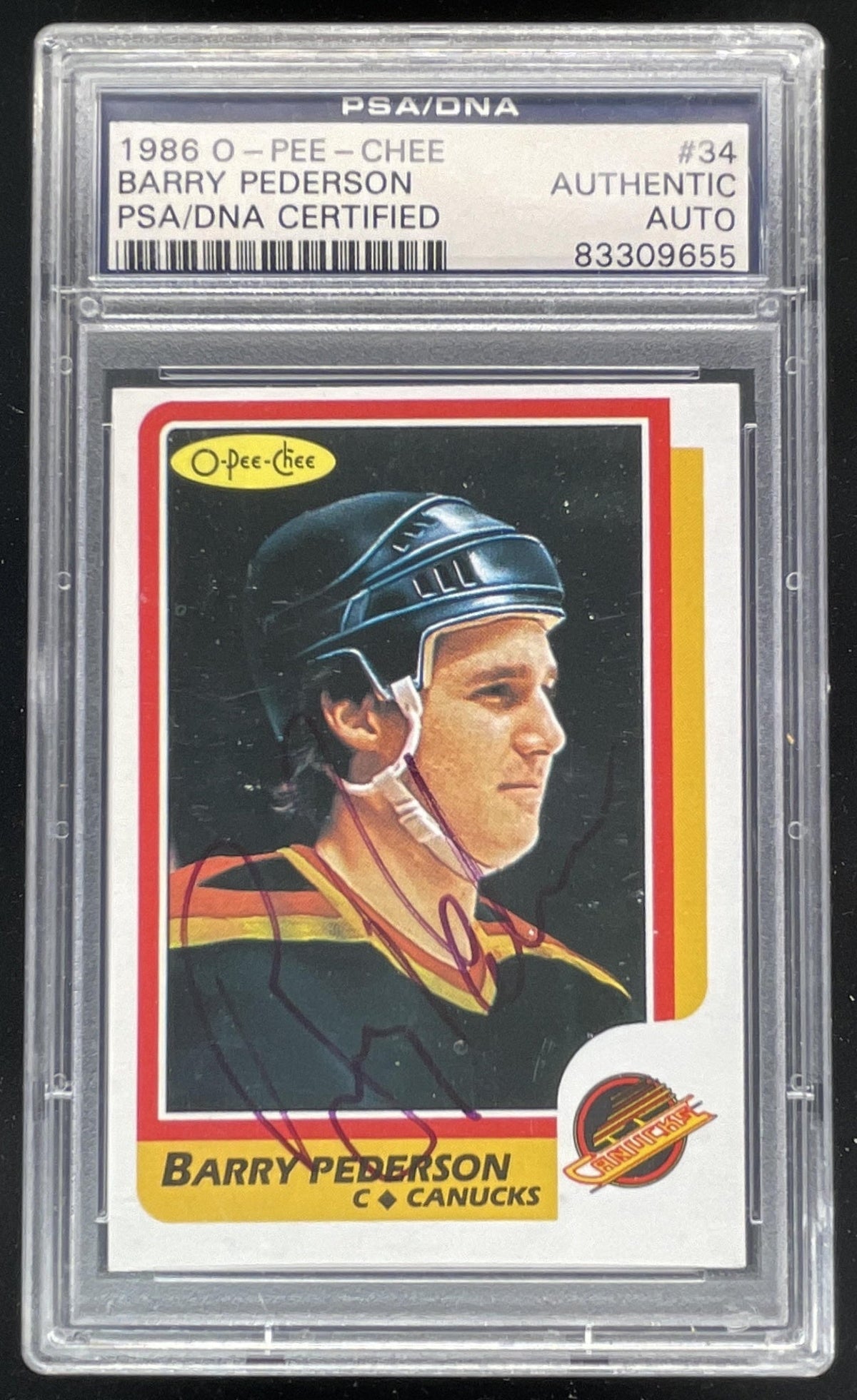 1986-87 O-Pee-Chee #34 Barry Pederson Base PSA DNA Certified Authentic Autograph product image 1, provided for visual