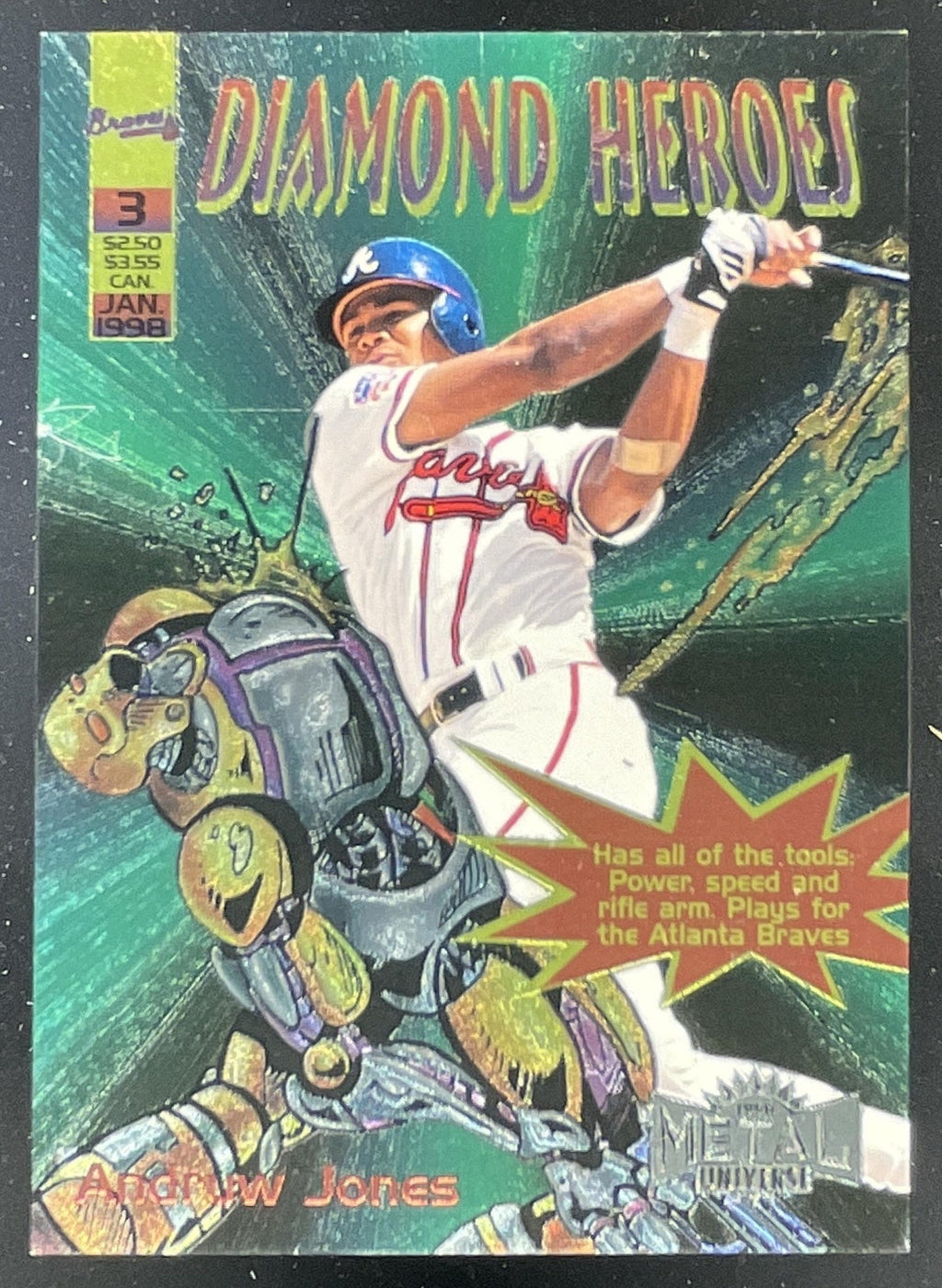 1998 Fleer Metal Universe Diamond Heroes #3 DH Andruw Jones product image 1, provided for visual reference and product