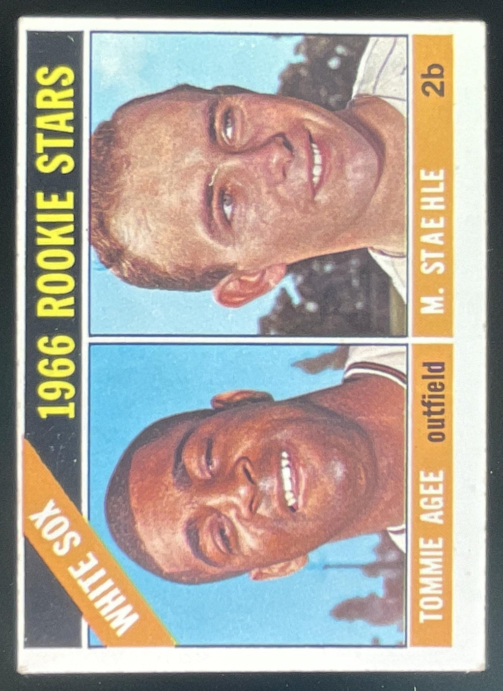 1966 Topps #164 White Sox 1966 Rookie Stars Tommie Agee Marv Staehle RC product image 1, provided for visual reference and