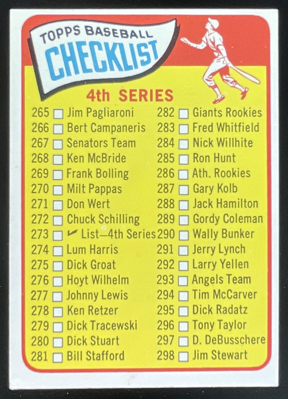 1965 Topps #273 4th Series Checklist: 265-352 product image 1, provided for visual reference and product detail review