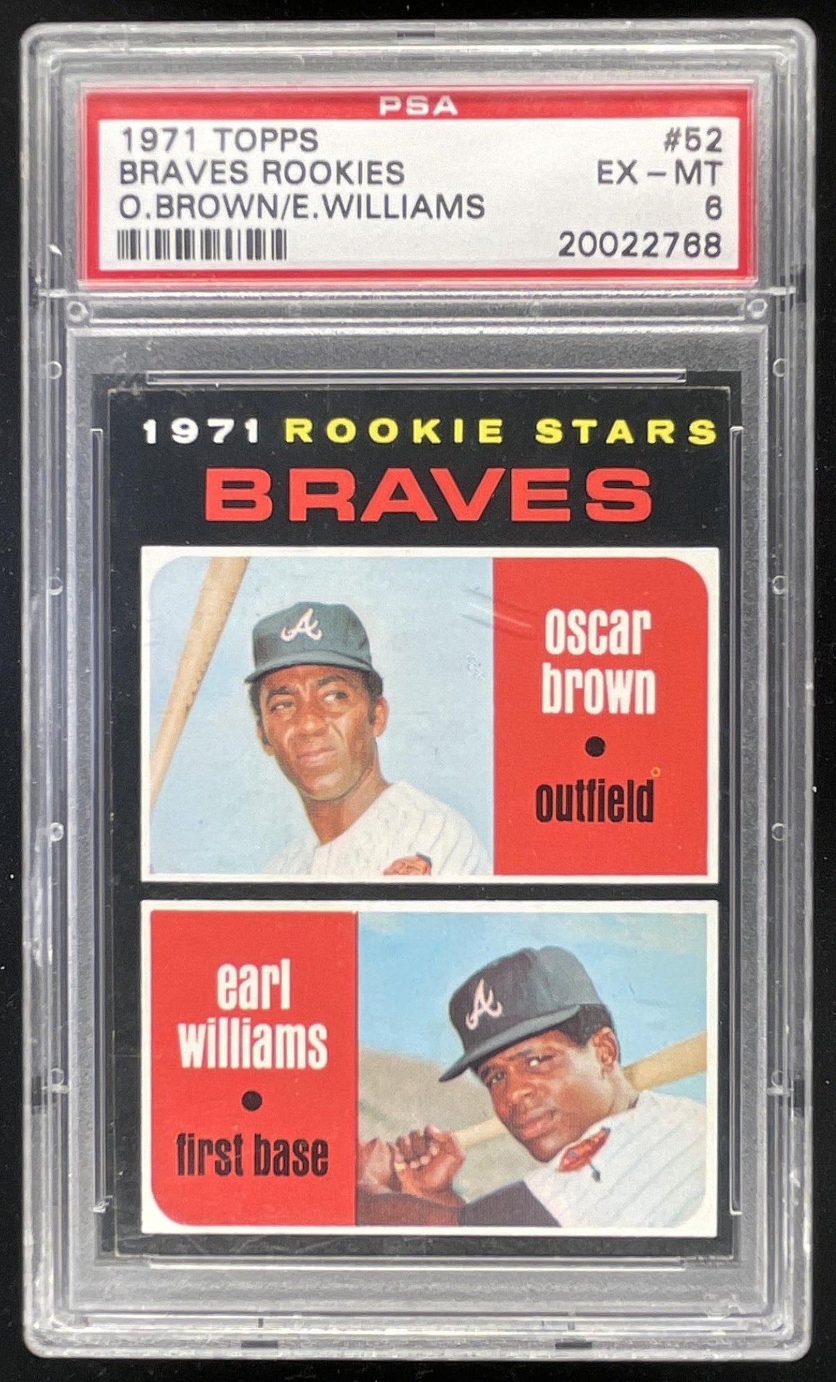 1971 Topps #52 Braves 1971 Rookie Stars Oscar Brown Earl Williams RC PSA 6 product image 1, provided for visual reference