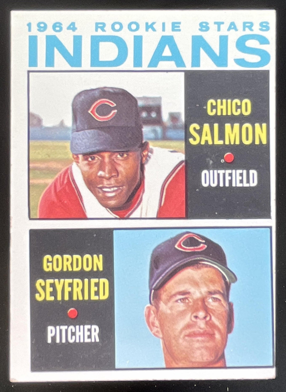 1964 Topps #499 Indians 1964 Rookie Stars Chico Salmon Gordon Seyfried RC product image 1, provided for visual reference and