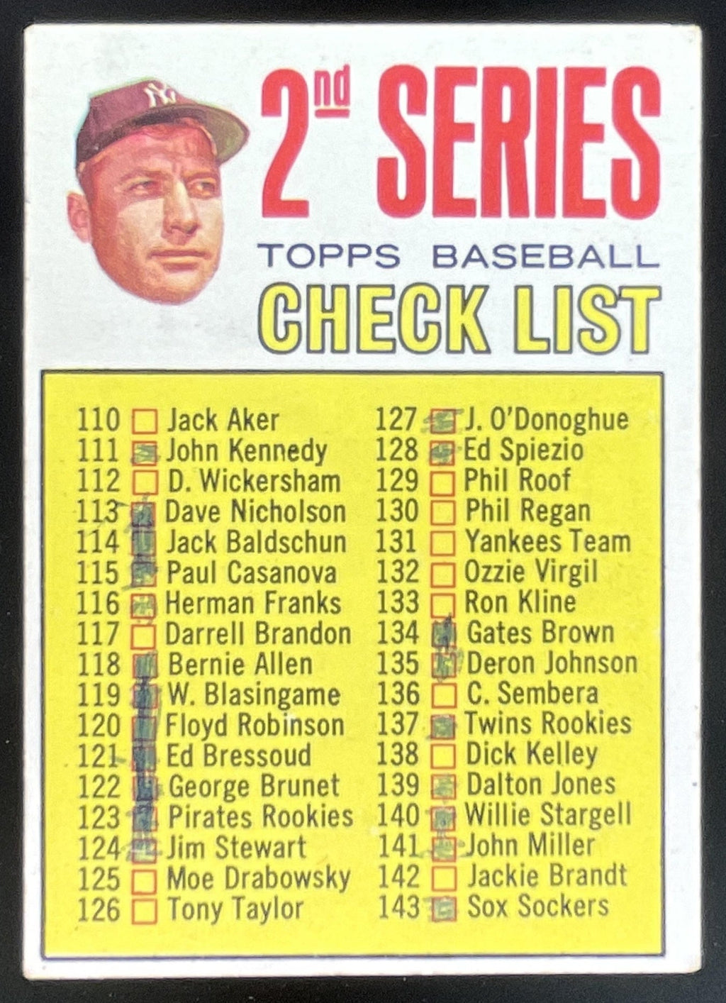 1967 Topps #103 2nd Series Checklist: 110-196 Mickey Mantle CL product image 1, provided for visual reference and product