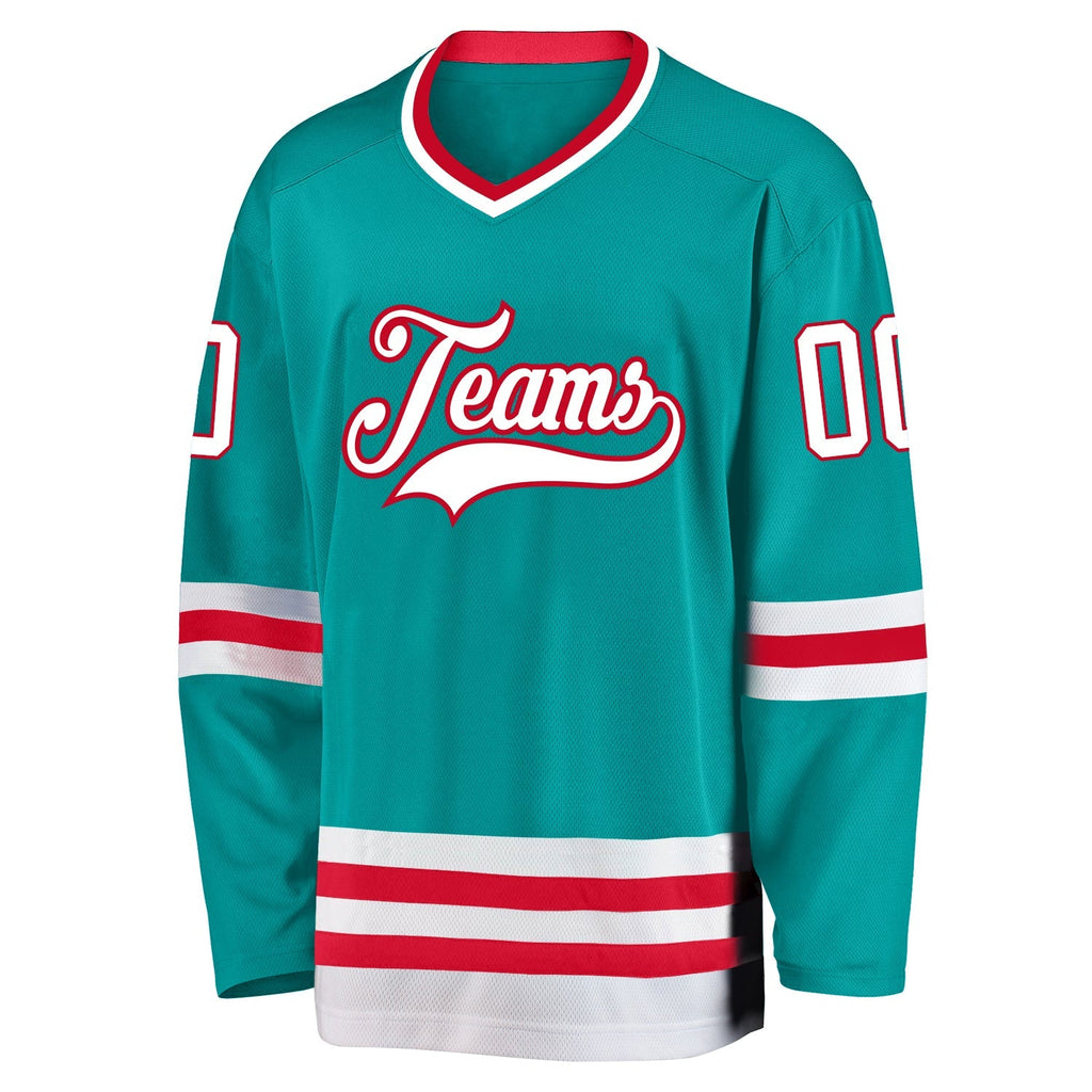 Custom Hockey Jersey - Aqua White-Red product image 2