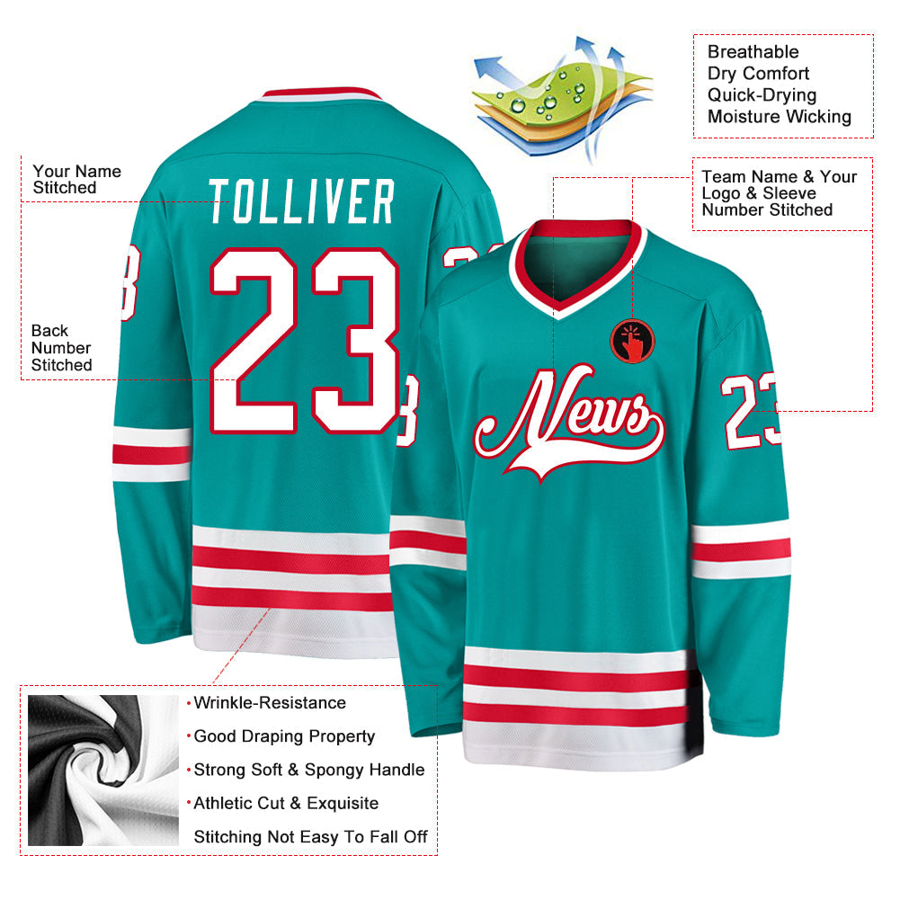 Custom Hockey Jersey - Aqua White-Red product image 4