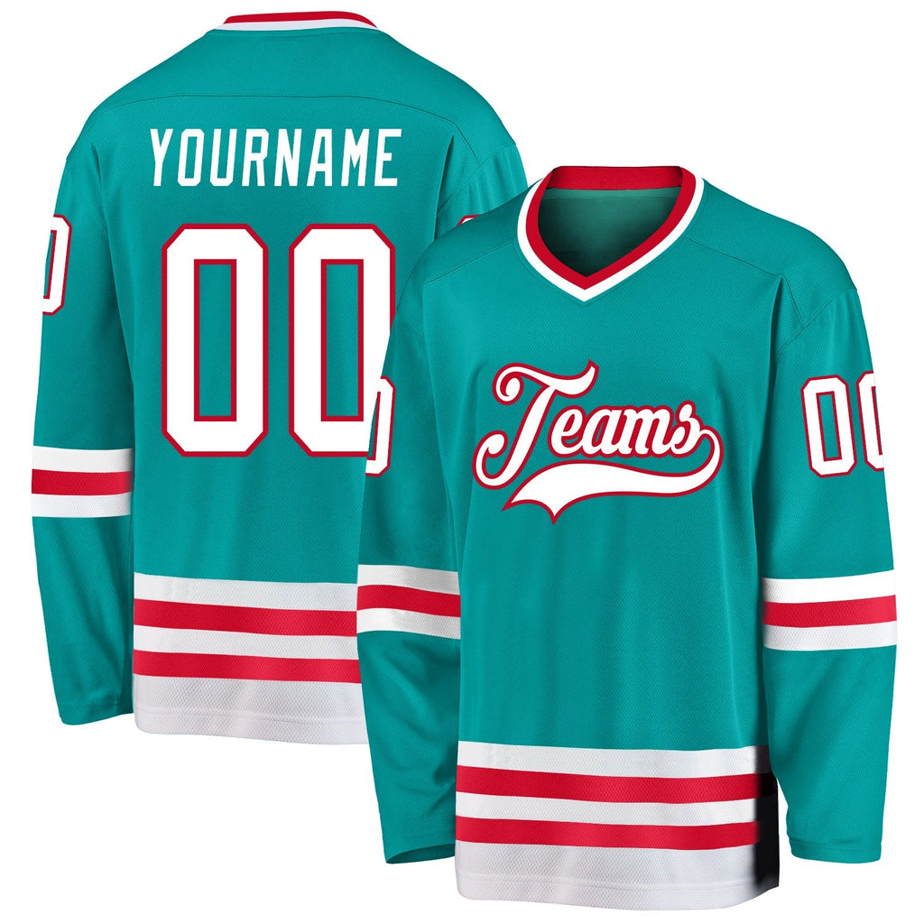 Custom Hockey Jersey - Aqua White-Red product image 1
