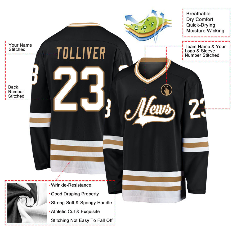 Custom Hockey Jersey - Black White-Old Gold product image 2