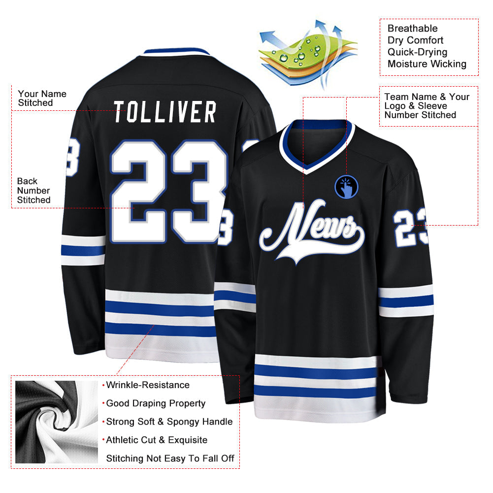 Custom Hockey Jersey - Black White-Royal product image 2