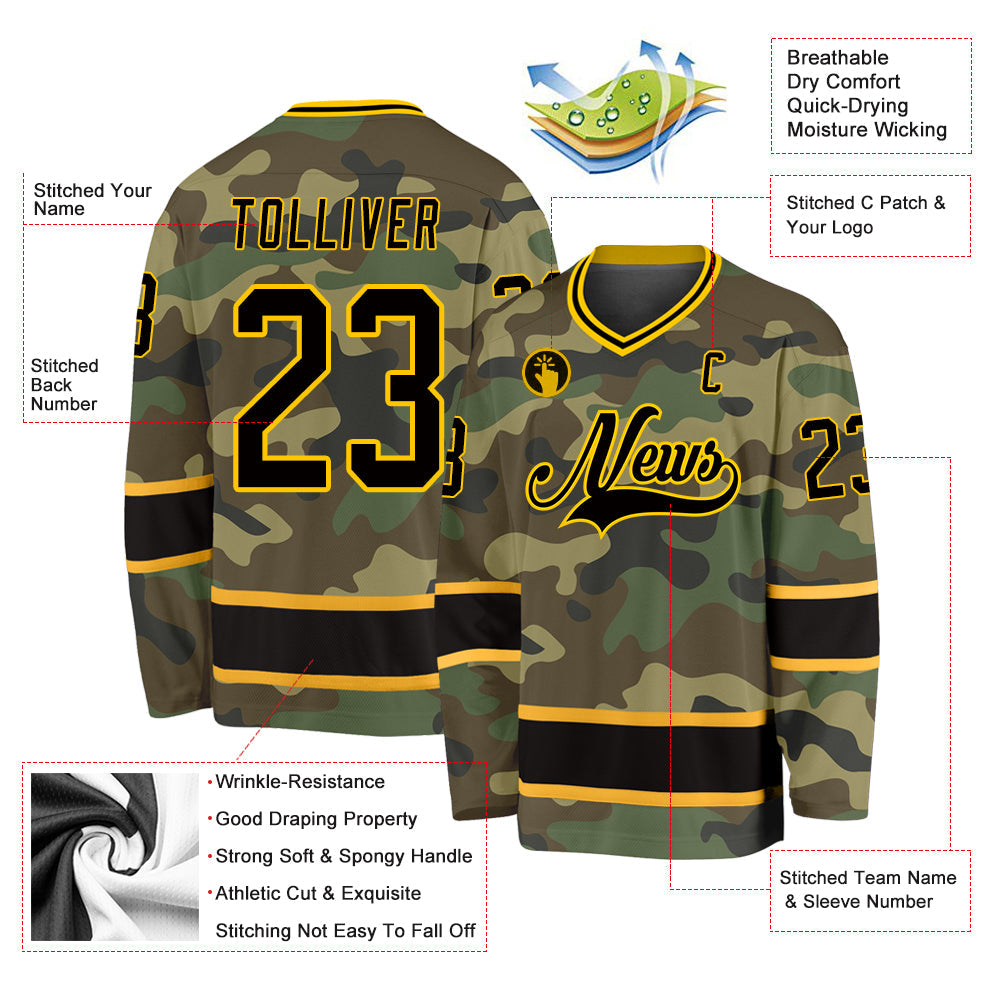 Custom Hockey Jersey - Camo Black-Gold Salute To Service product image 2