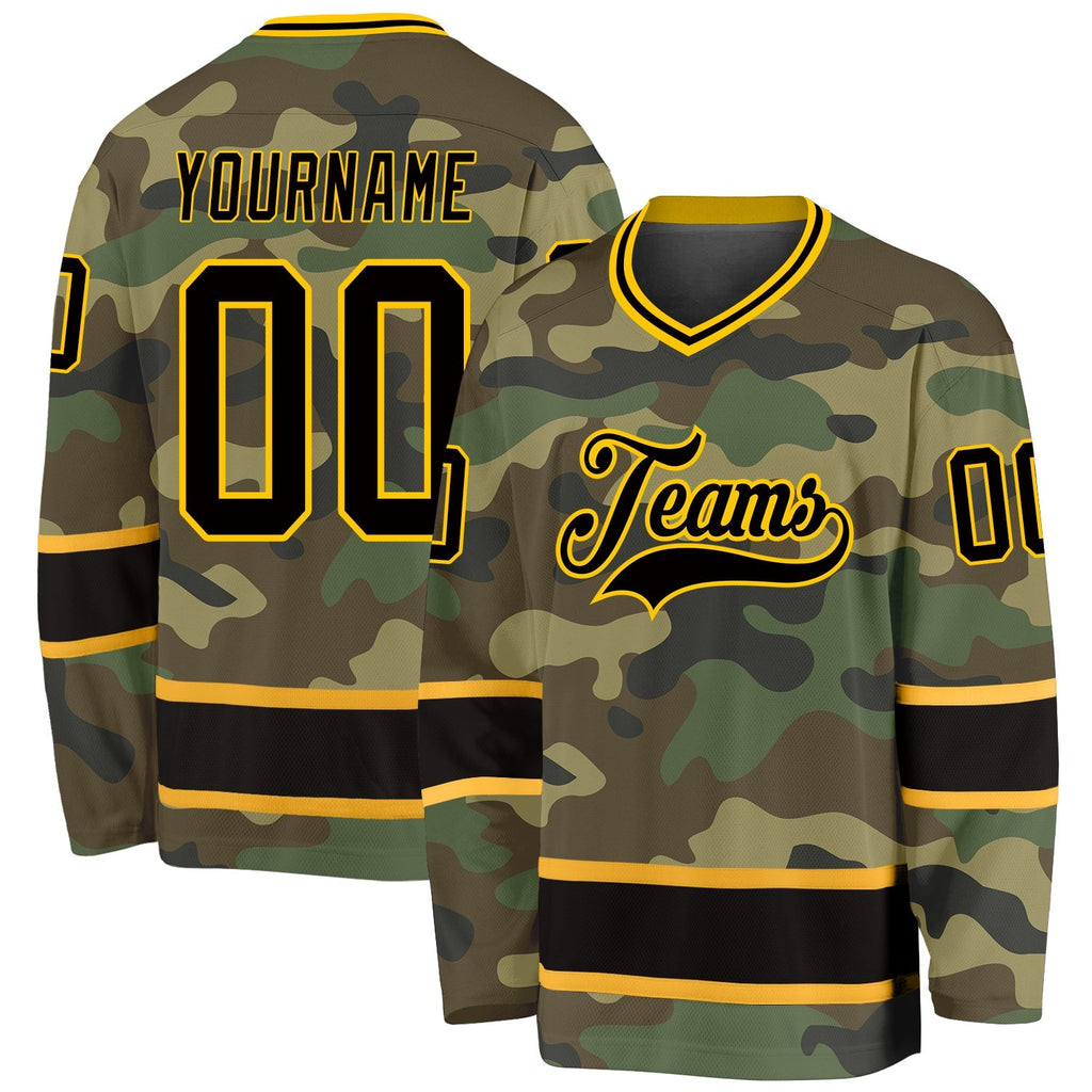 Custom Hockey Jersey - Camo Black-Gold Salute To Service product image 1