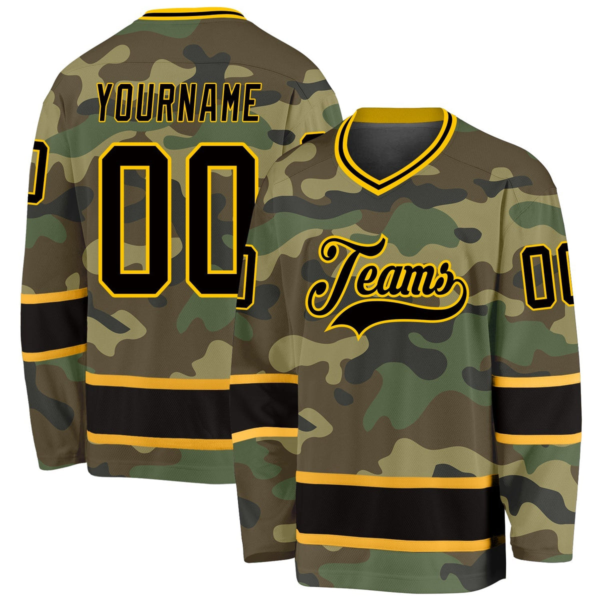 Custom Hockey Jersey - Camo Black-Gold Salute To Service product image 1