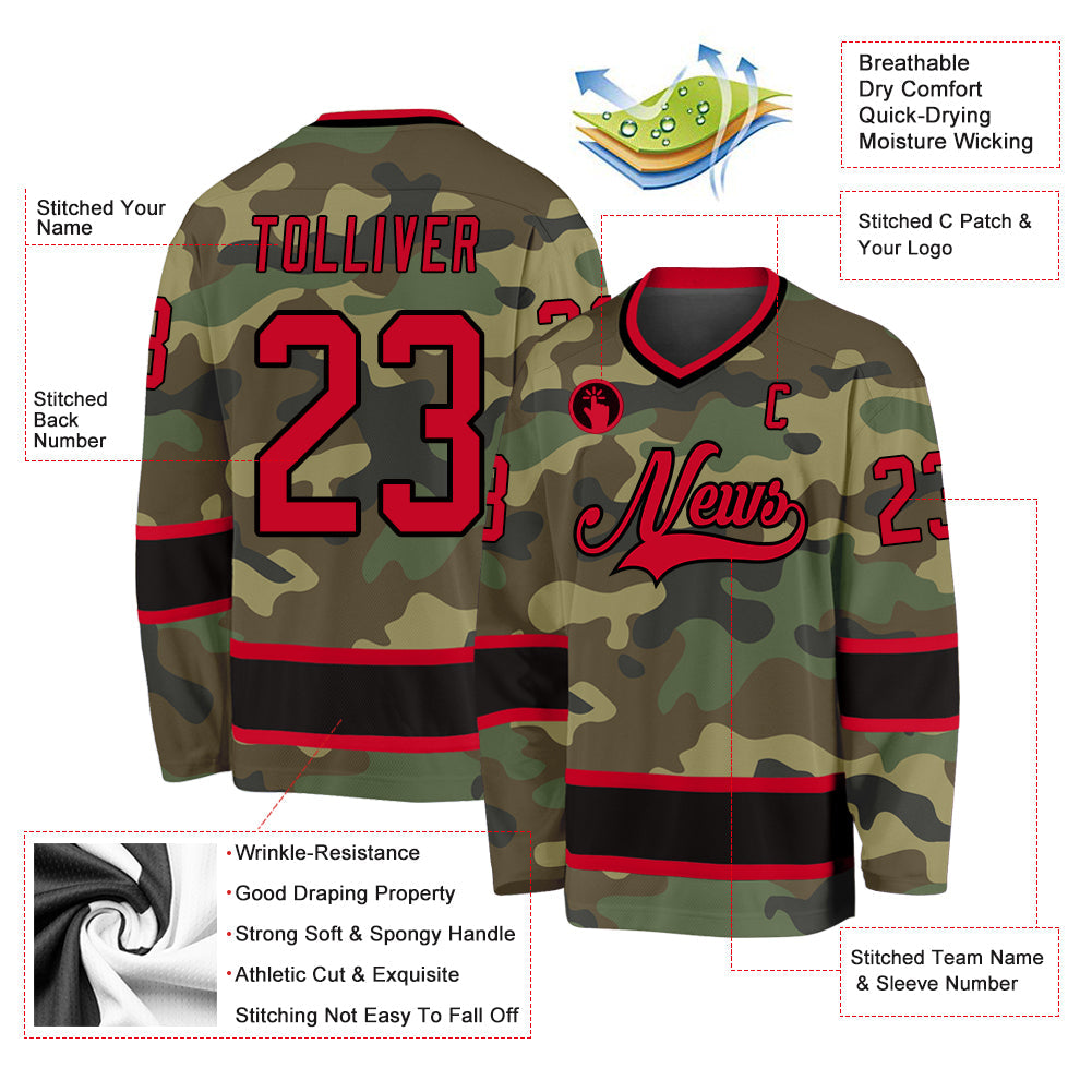 Custom Hockey Jersey - Camo Red-Black Salute To Service product image 2