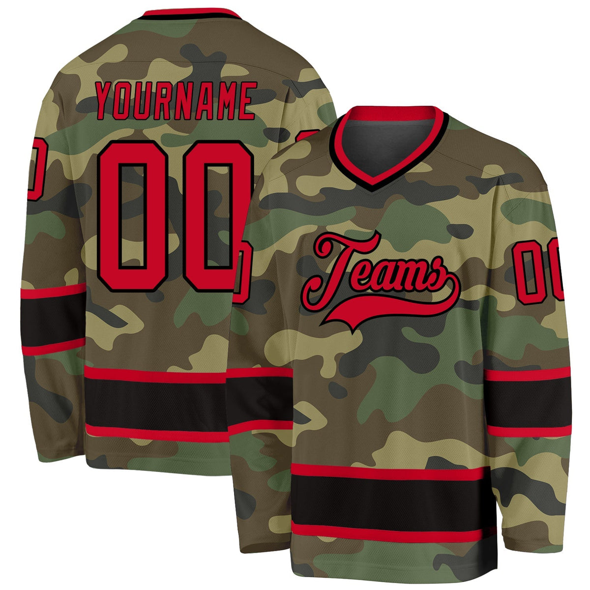 Custom Hockey Jersey - Camo Red-Black Salute To Service product image 1