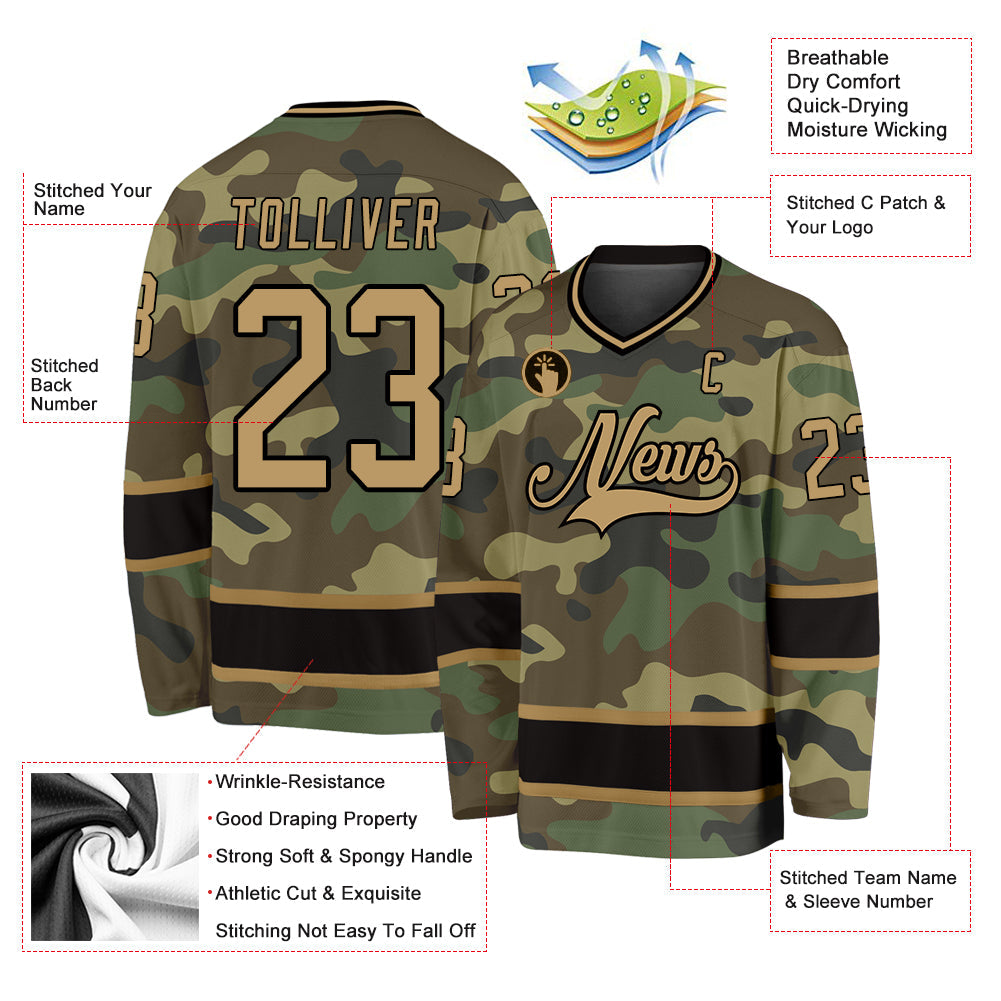 Custom Hockey Jersey - Camo Old Gold-Black Salute To Service product image 2