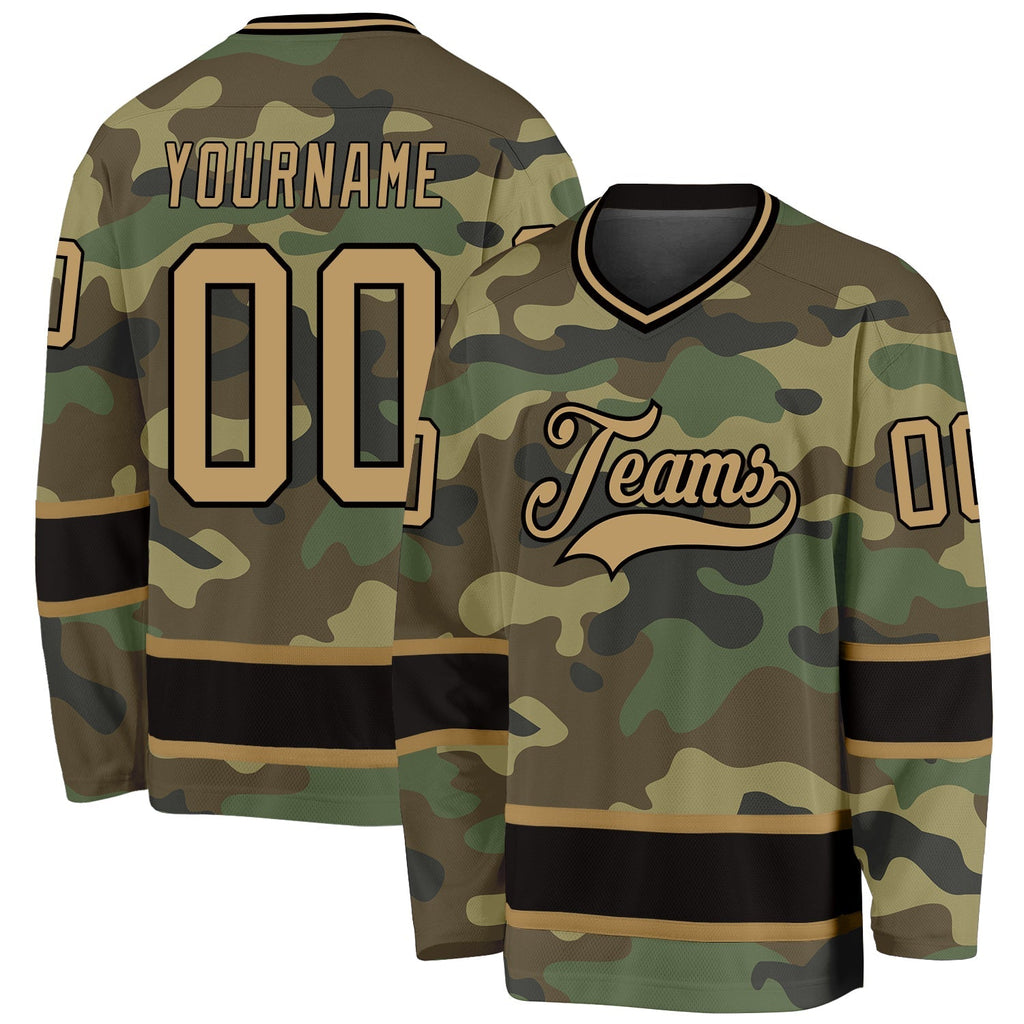 Custom Hockey Jersey - Camo Old Gold-Black Salute To Service product image 1