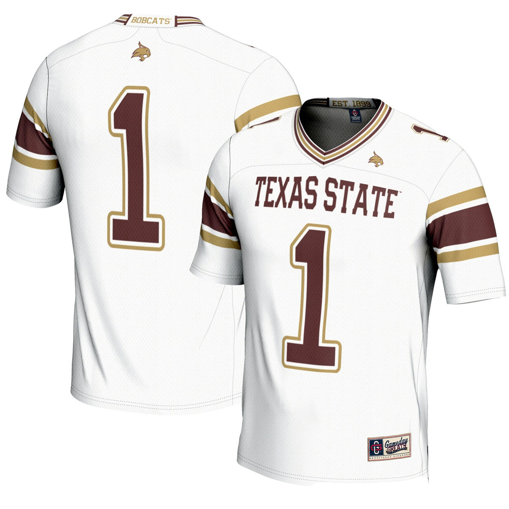 #1 Texas State Bobcats Endzone Football Jersey - White product image 1