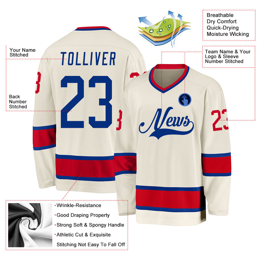 Custom Hockey Jersey - Cream Royal-Red product image 2