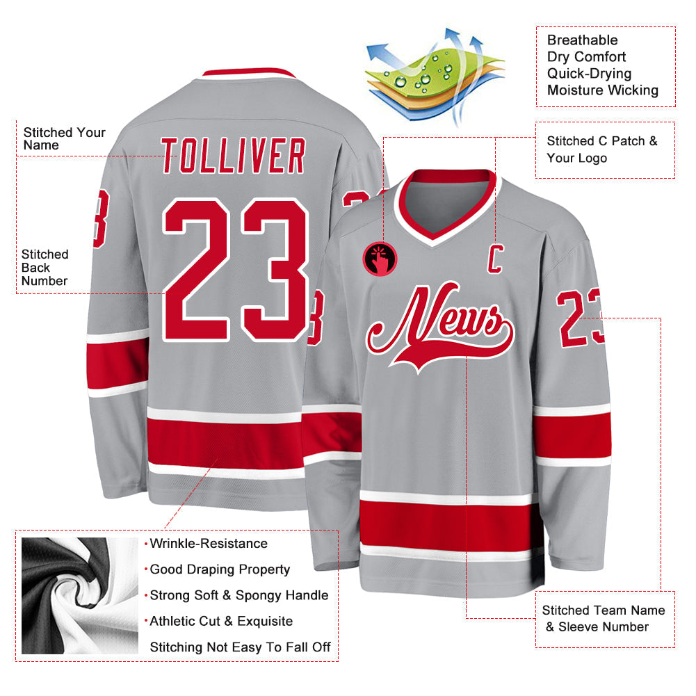 Custom Hockey Jersey - Gray Red-White product image 2