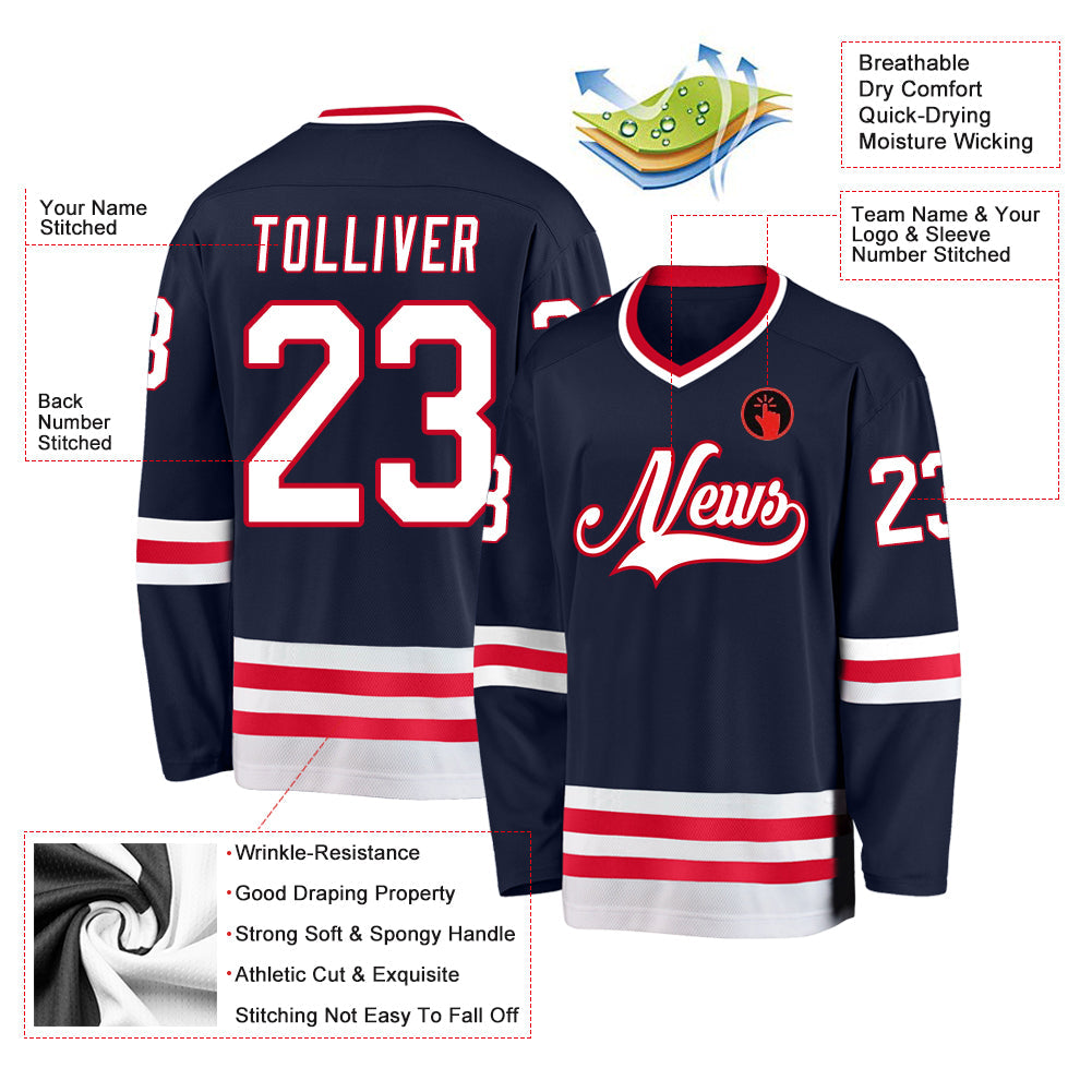 Custom Hockey Jersey - Navy White-Red product image 2