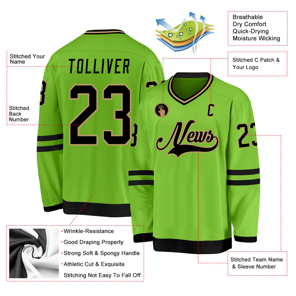 Custom Hockey Jersey - Neon Green Black-Old Gold product image 2